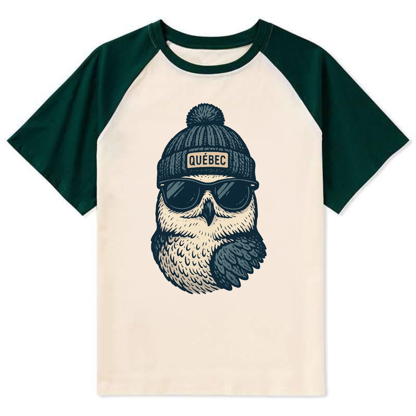 Quebec City Snowy Owl wearing Quebec bea - Contrast Raglan T-shirt - Green