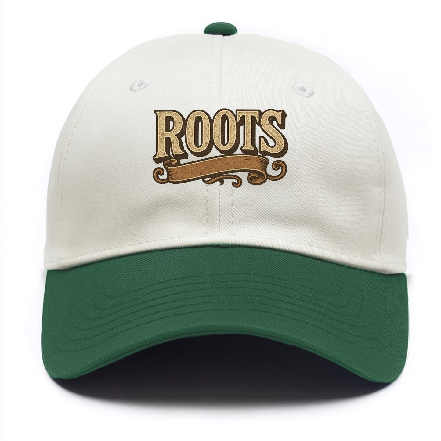 Bold typography design - "ROOTS" - where you come from, heritage - Two Tone Cap - Green