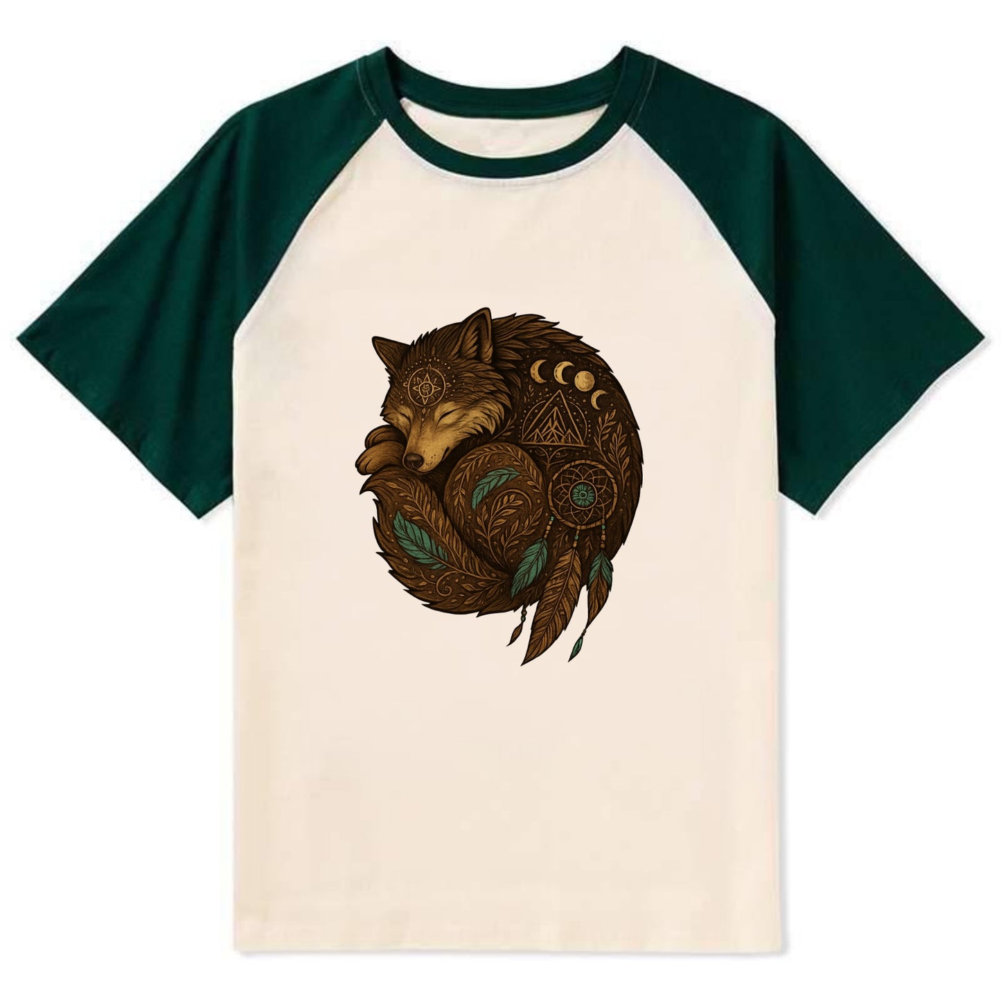 Sleeping Wolf Peace - Contrast Raglan T-shirt - Green