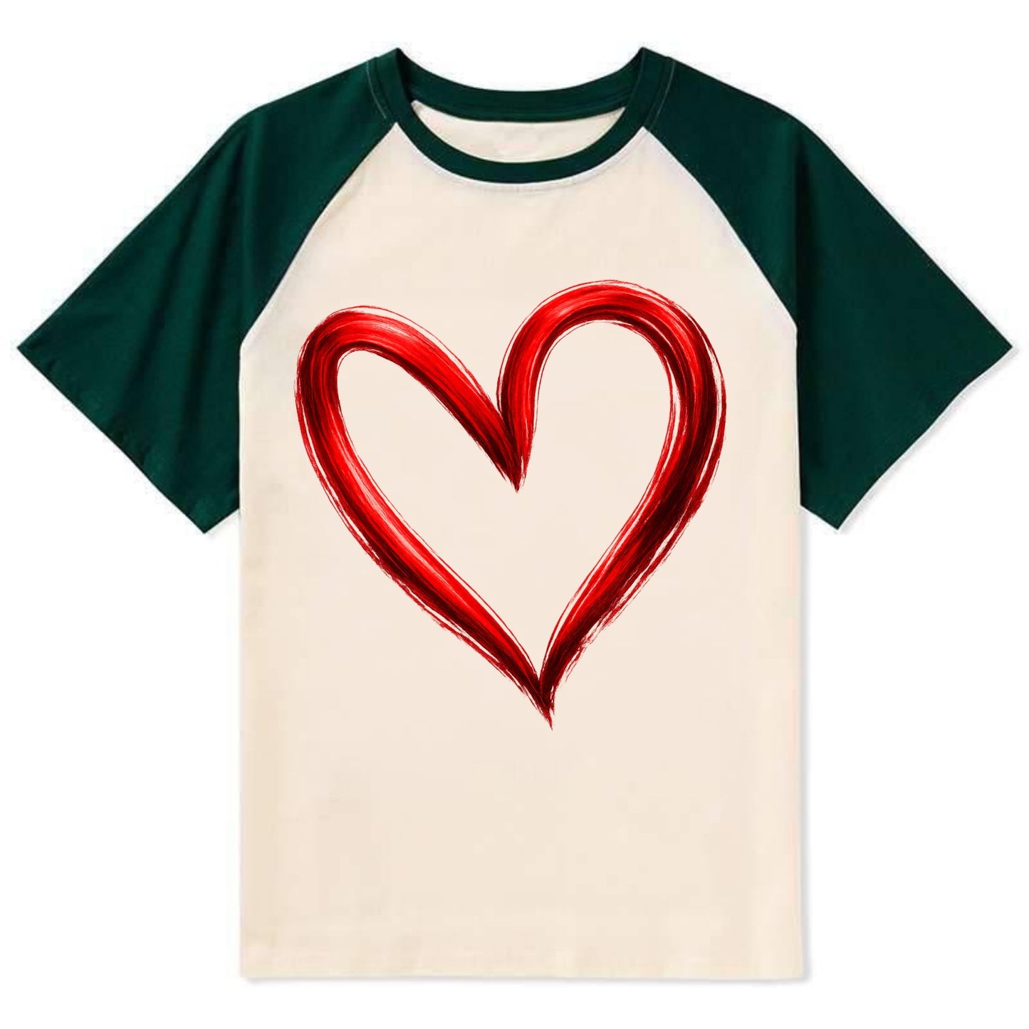 Love Heart - Contrast Raglan T-shirt - Green