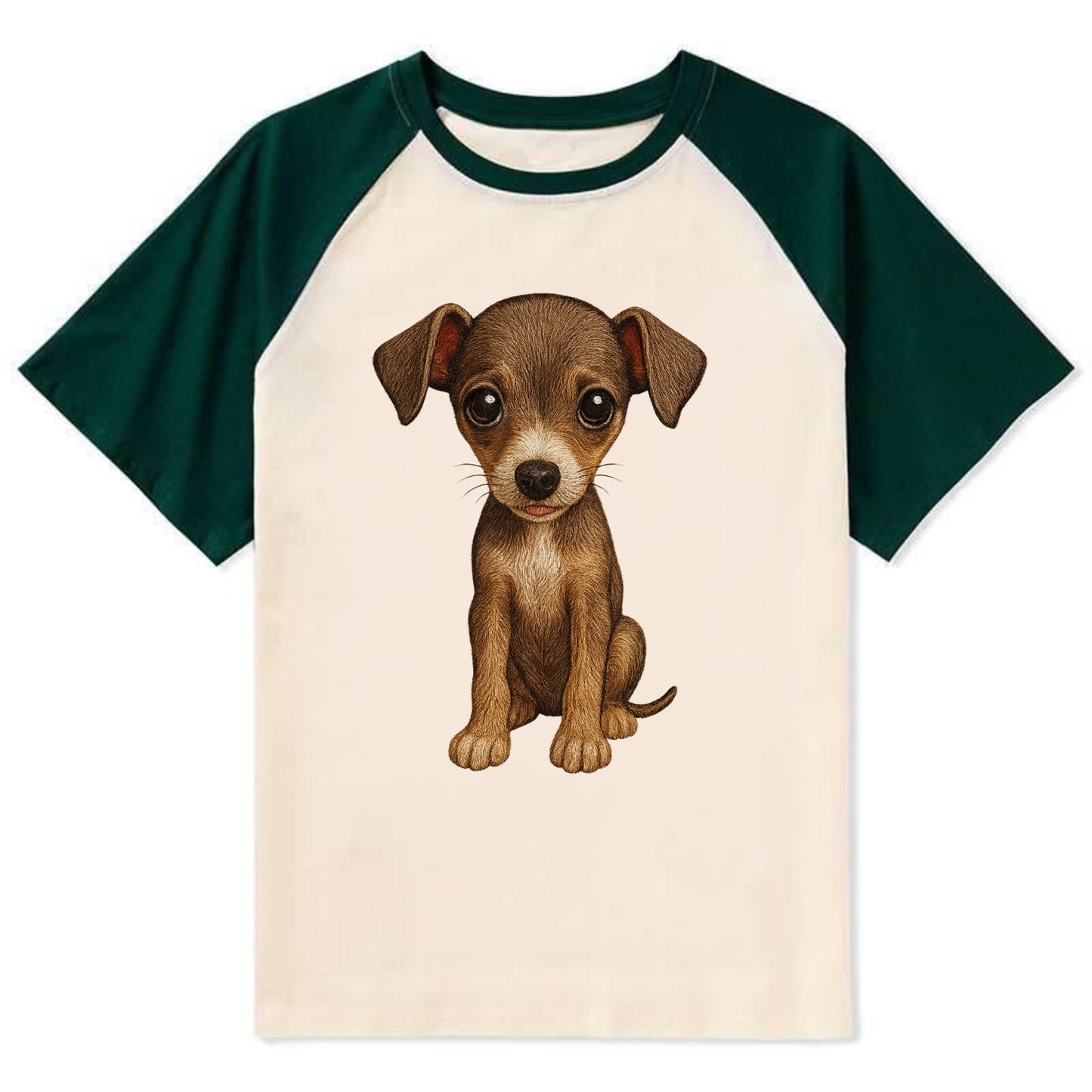 Baby Italian Greyhound Puppy - sleek tiny body, long legs, gentle eyes, - Contrast Raglan T-shirt - Green