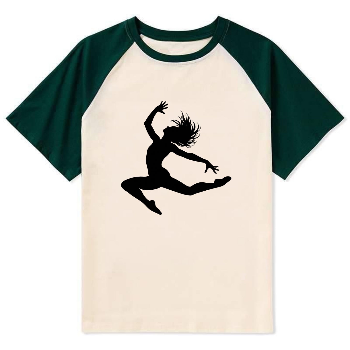 Contemporary dancer leap mid-air - Contrast Raglan T-shirt - Green
