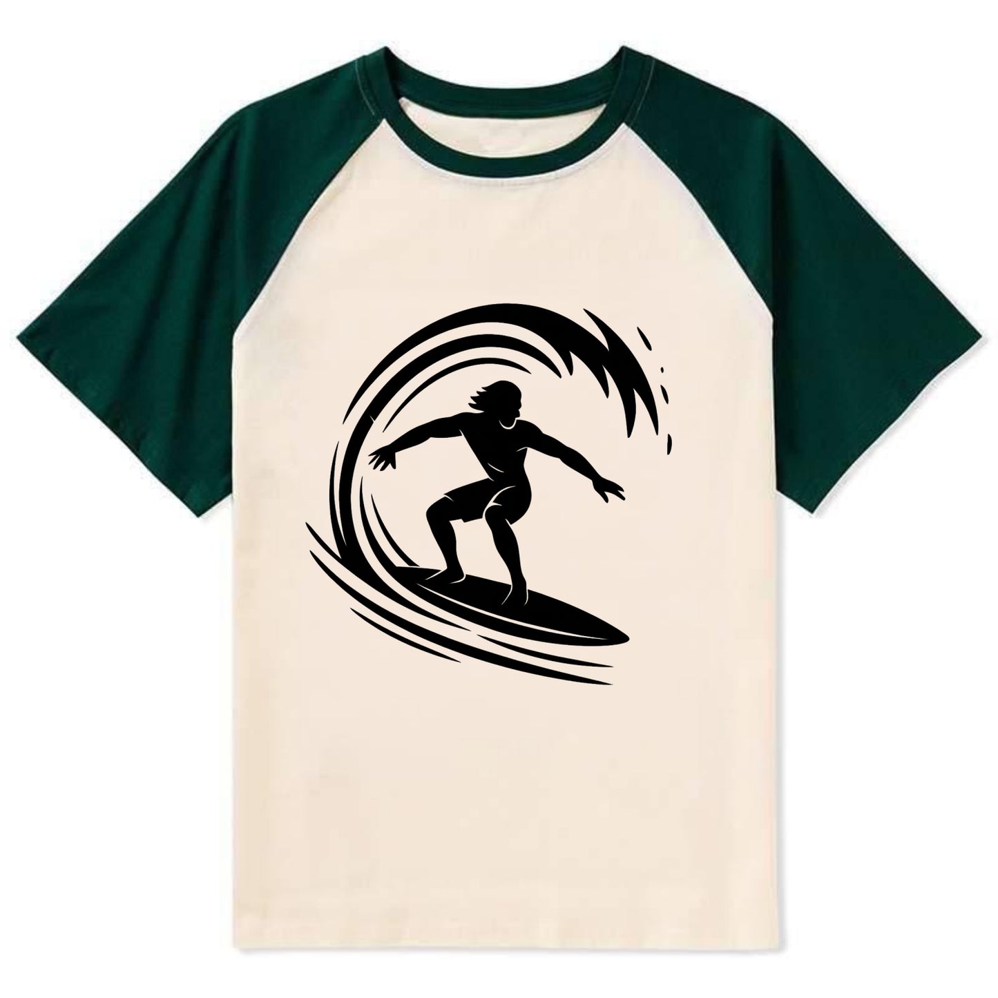 Hawaiian surfer riding big wave - Contrast Raglan T-shirt - Green
