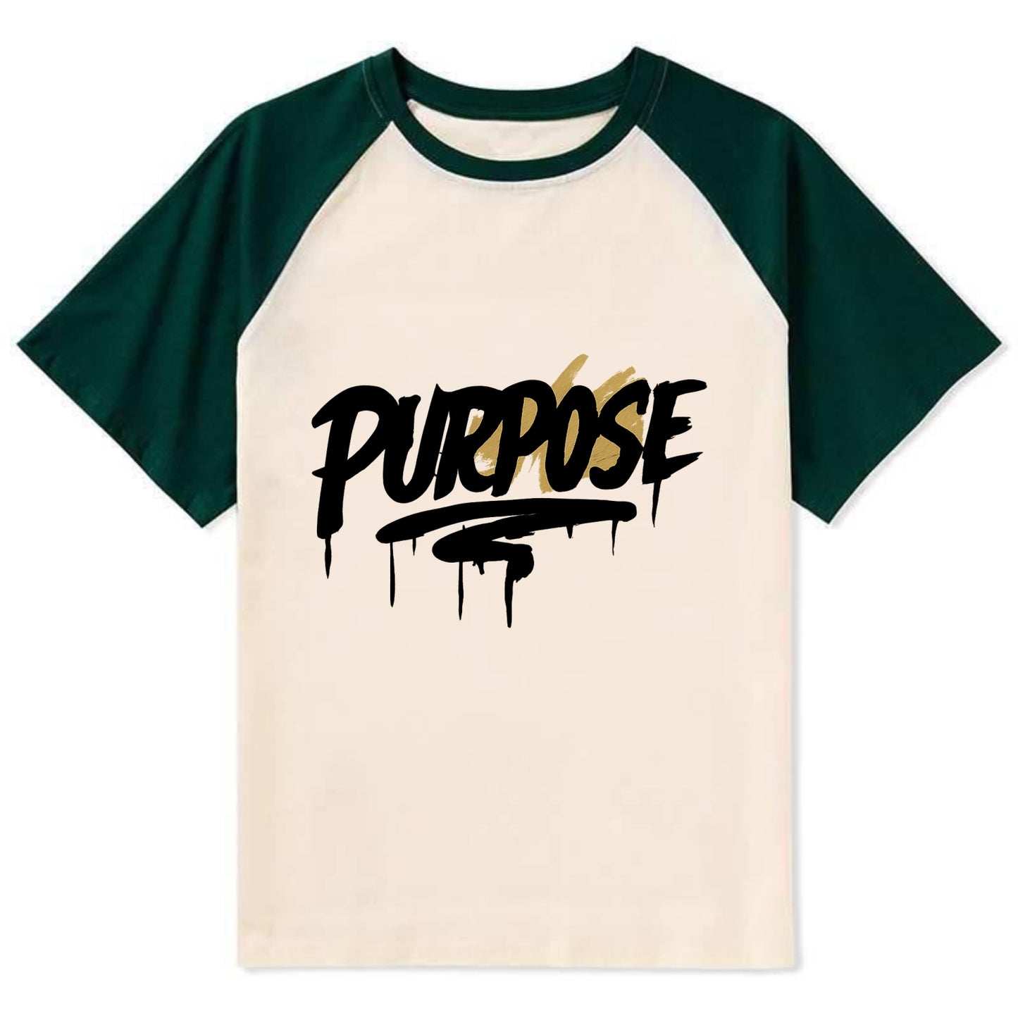 Bold typography design - "PURPOSE" - reason for being - Contrast Raglan T-shirt - Green