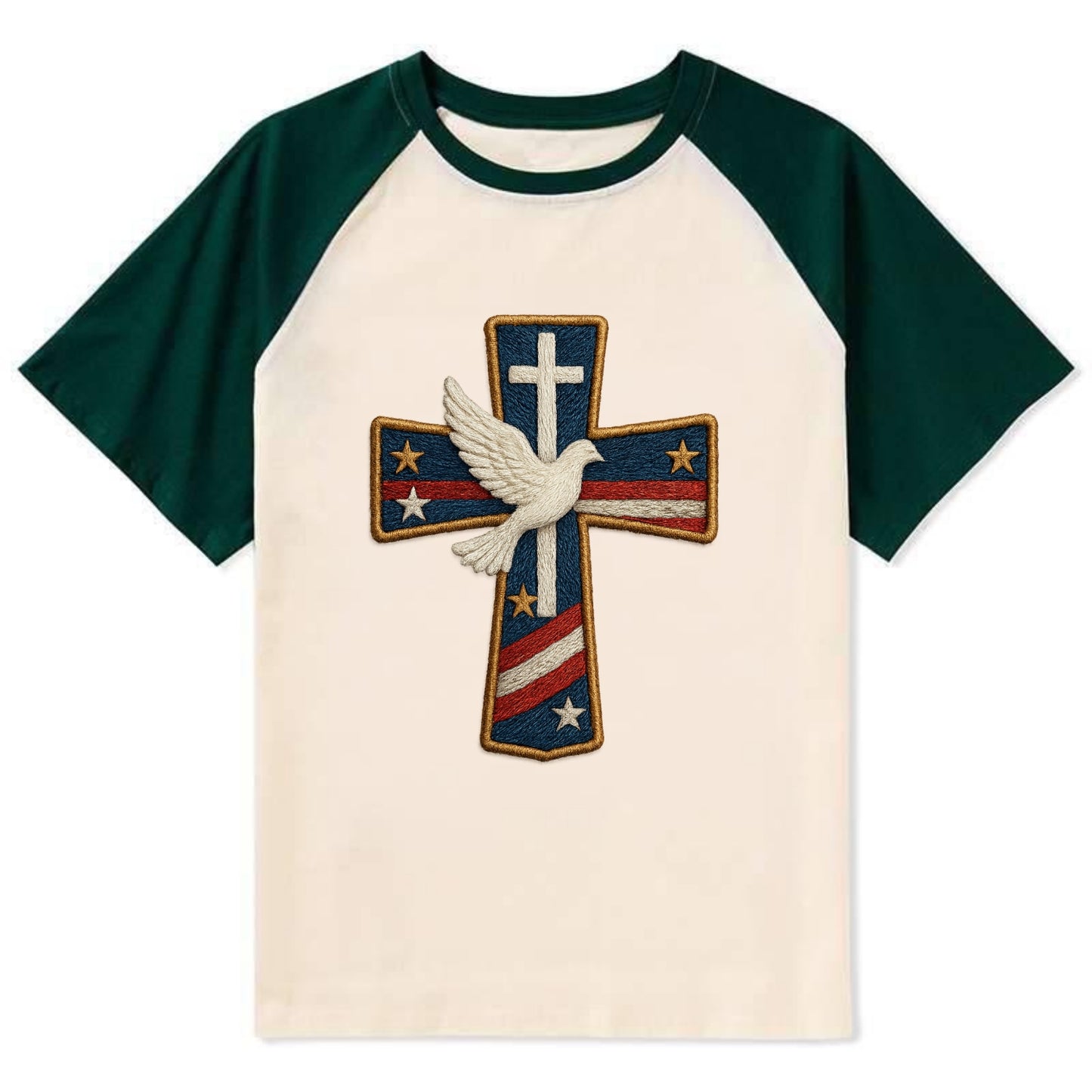 Dove and Cross - Contrast Raglan T-shirt - Green