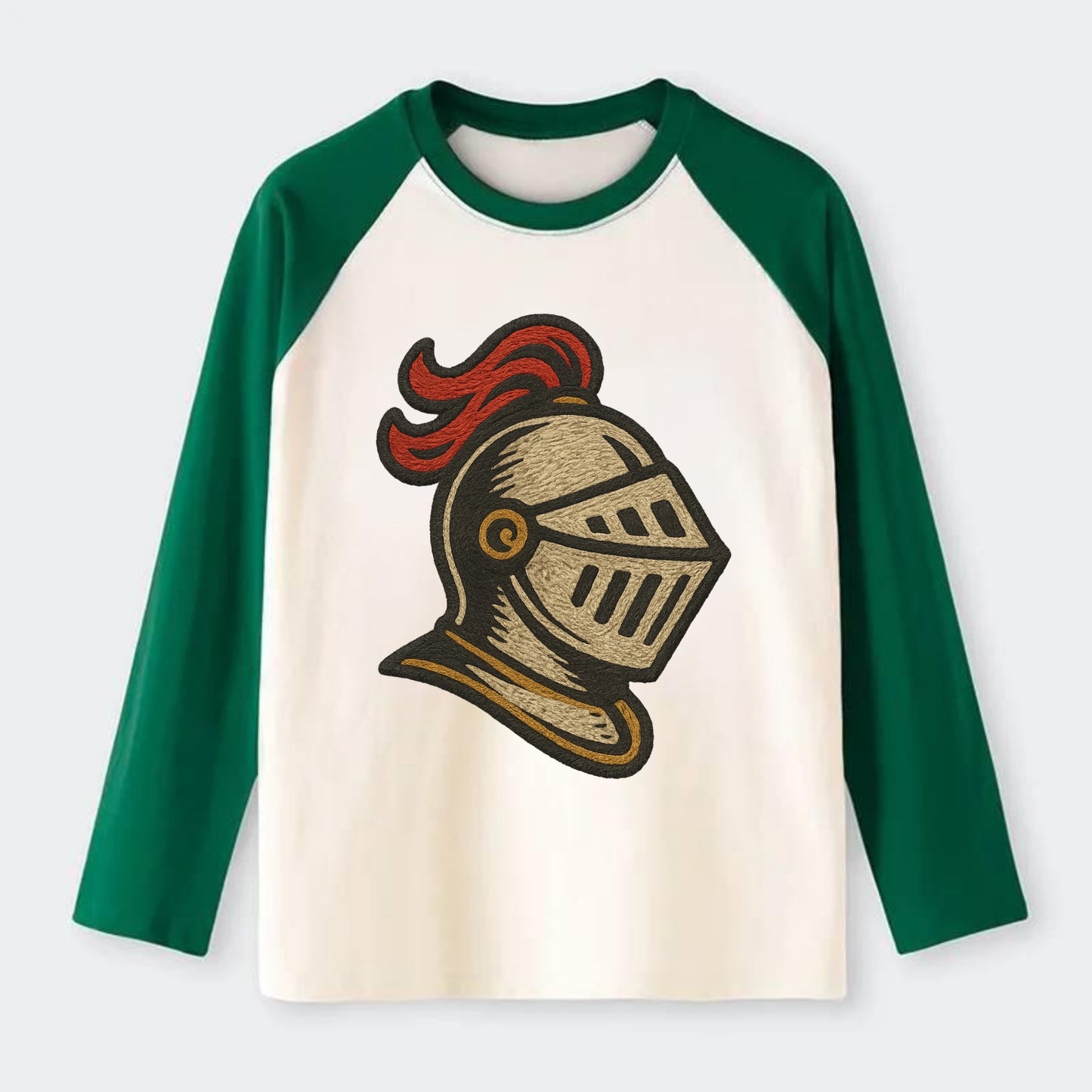 Knight Helmet - Raglan Long Sleeve T-Shirt - Green