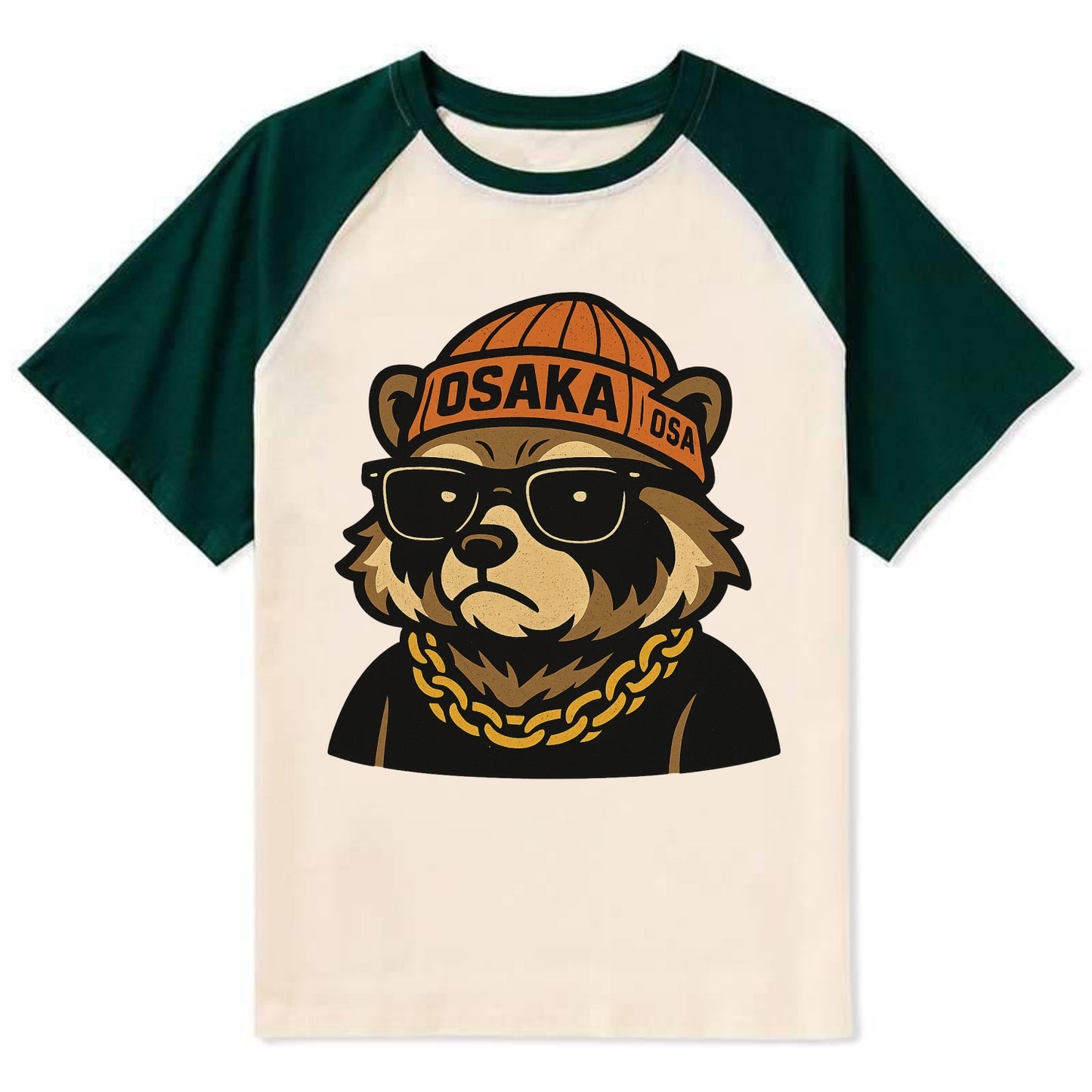 Osaka Tanuki - Contrast Raglan T-shirt - Green