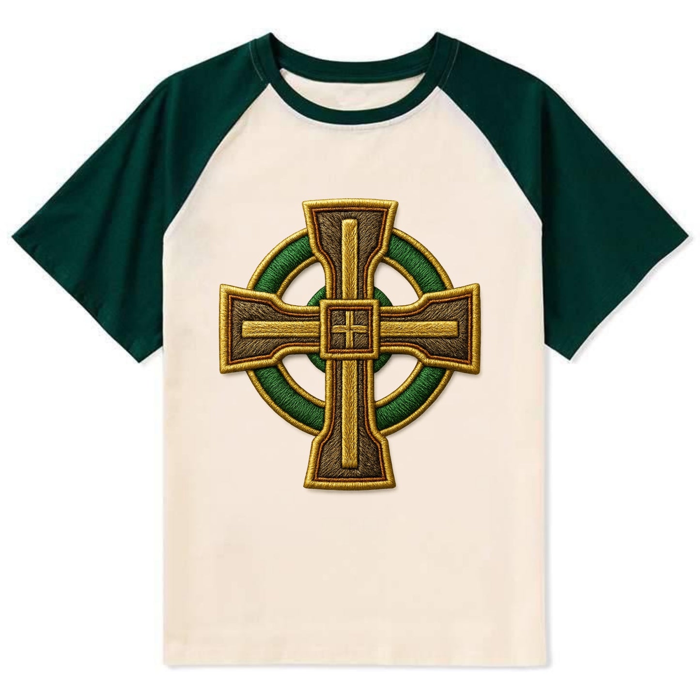 Durrow Cross - Contrast Raglan T-shirt - Green