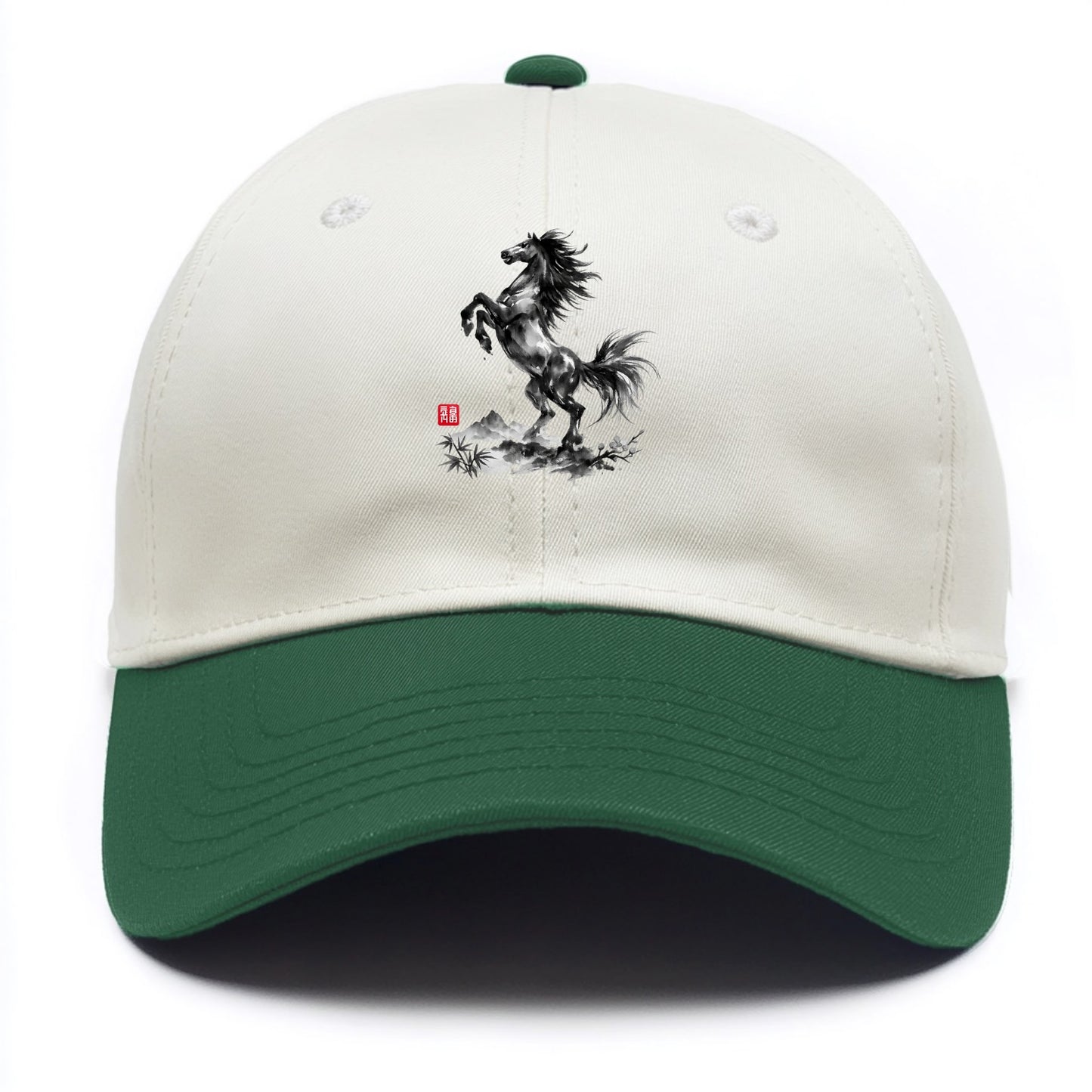 WILD STALLION | Powerful stallion rearing up | Windswept mane and tail | Mountain - Two Tone Cap - Green