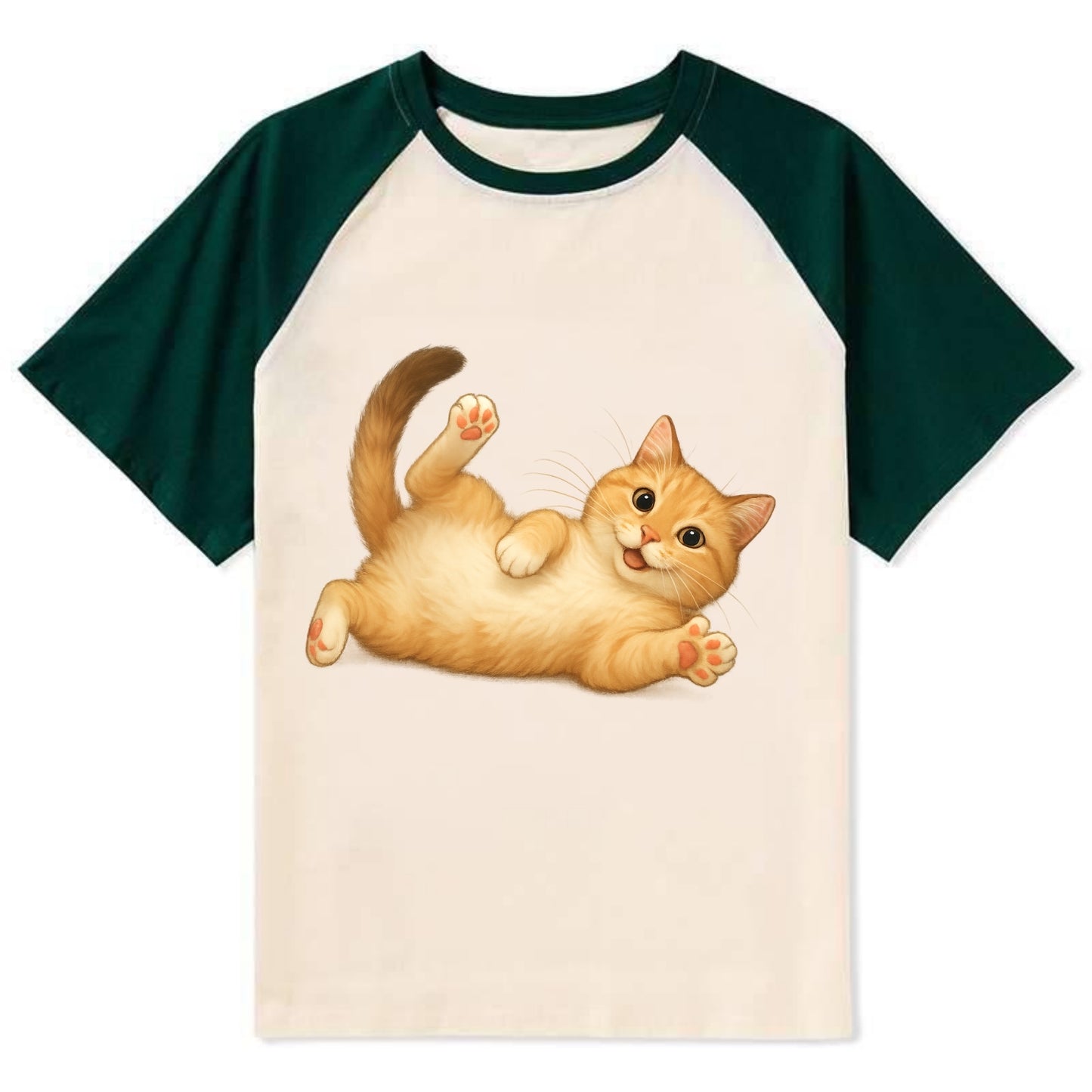 Therapy Cat - Contrast Raglan T-shirt - Green