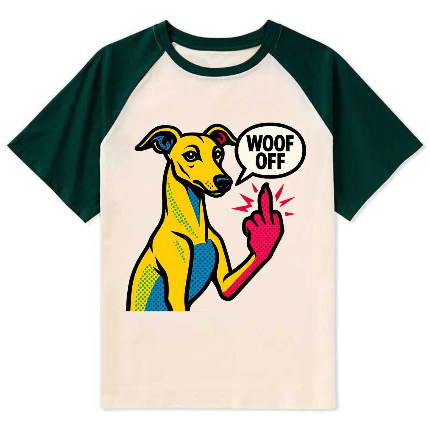 Whippet sleek athletic greyhound-like, elegant long paw giving sass - Contrast Raglan T-shirt - Green