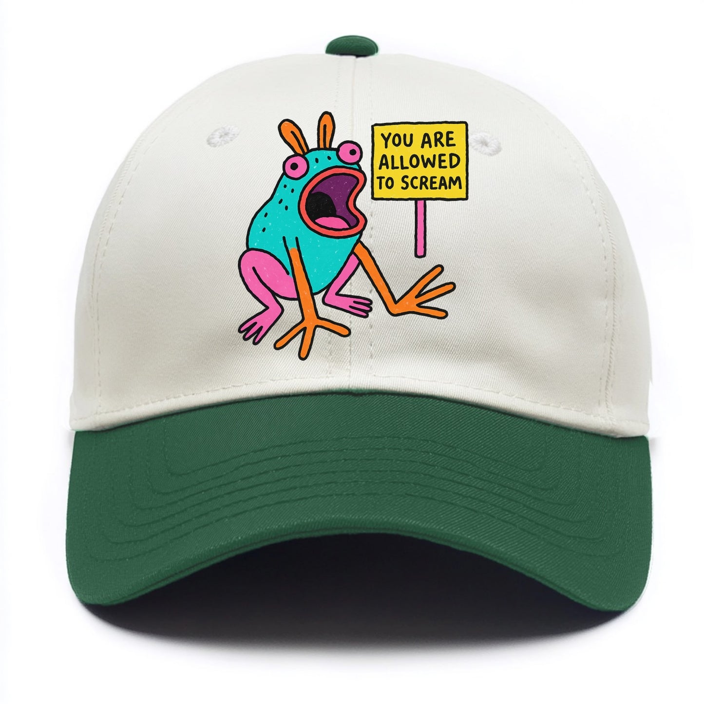 YOU ARE ALLOWED TO SCREAM | Open-mouthed frog mid-scream - Two Tone Cap - Green