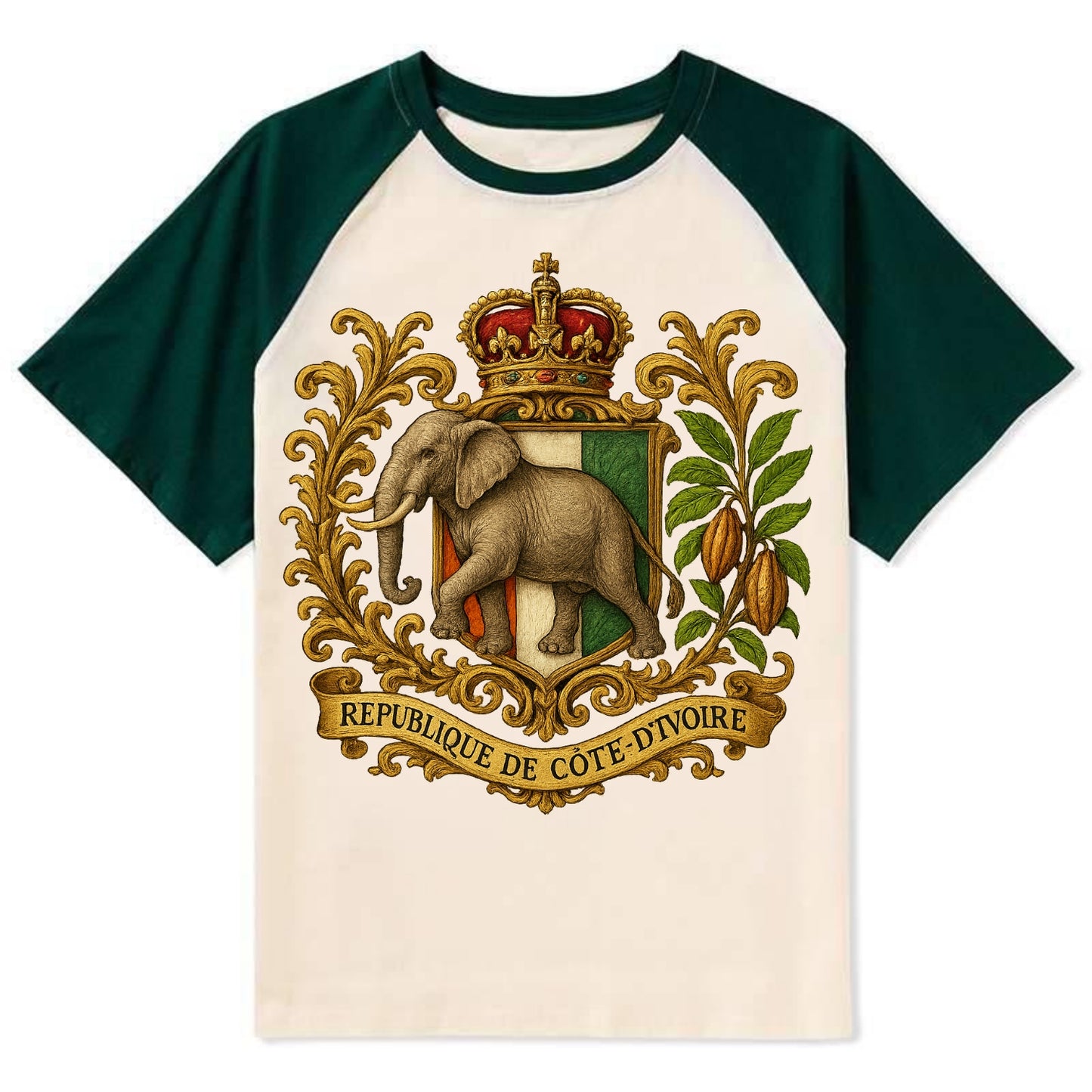 Ivory Coast Heritage Badge - Contrast Raglan T-shirt - Green
