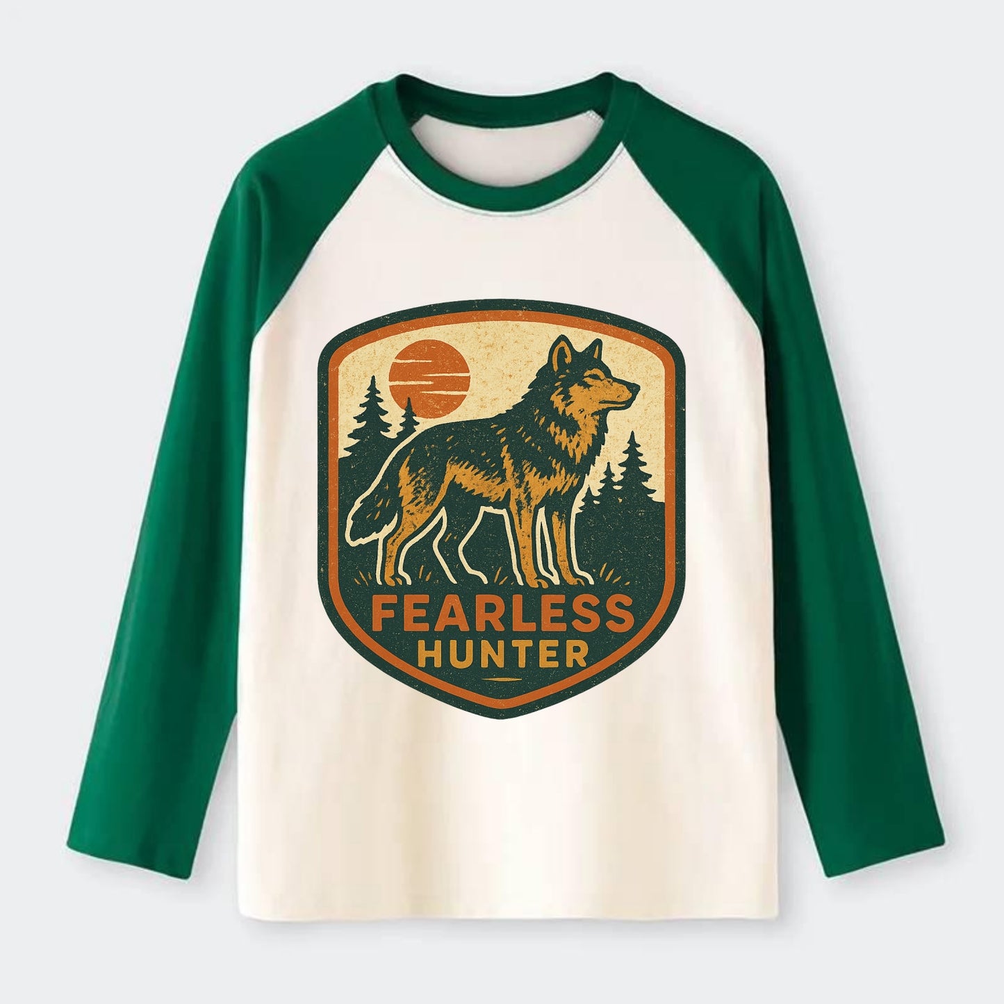 Fearless Hunter - Raglan Long Sleeve T-Shirt - Green