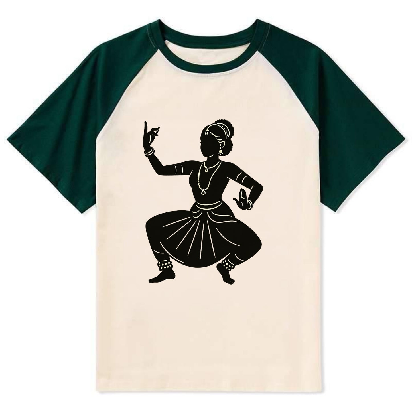 Bharatanatyam classical Indian pose - Contrast Raglan T-shirt - Green