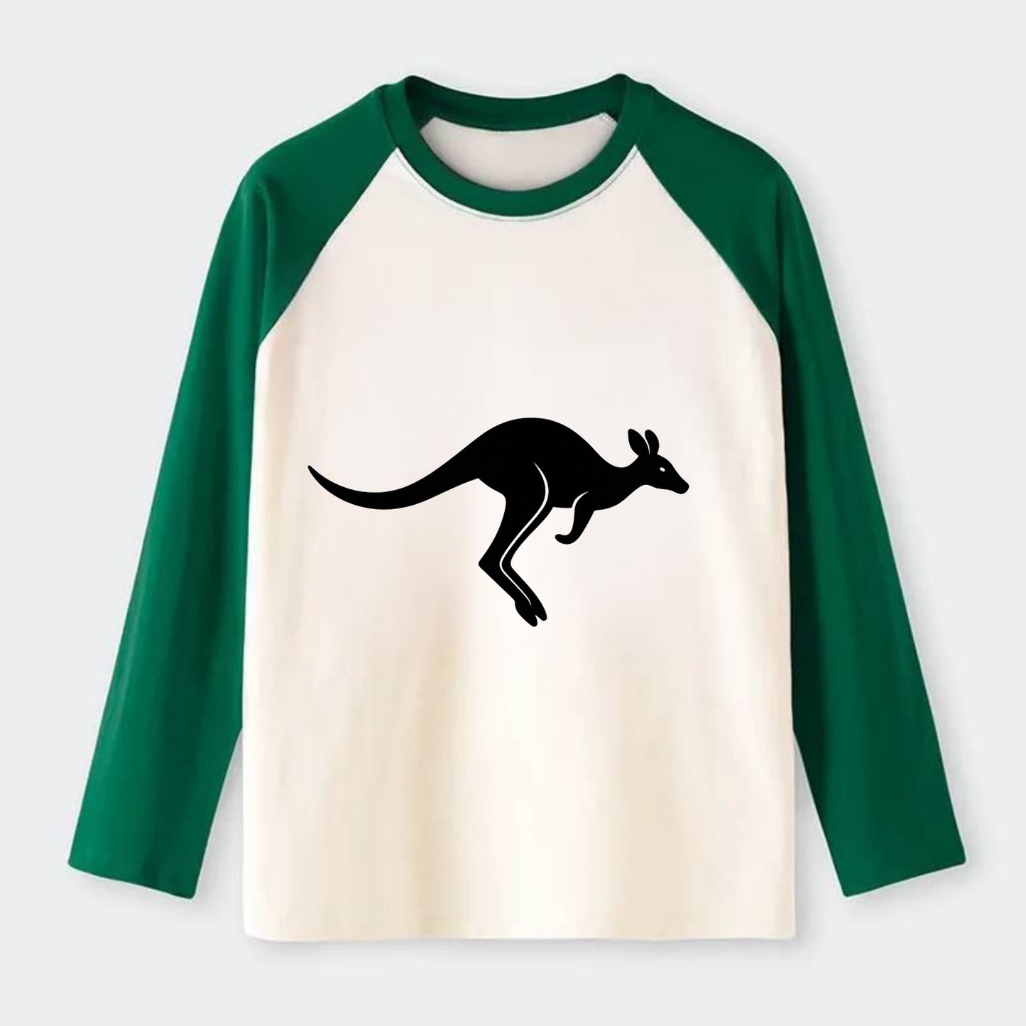 Kangaroo leaping across outback - Raglan Long Sleeve T-Shirt - Green