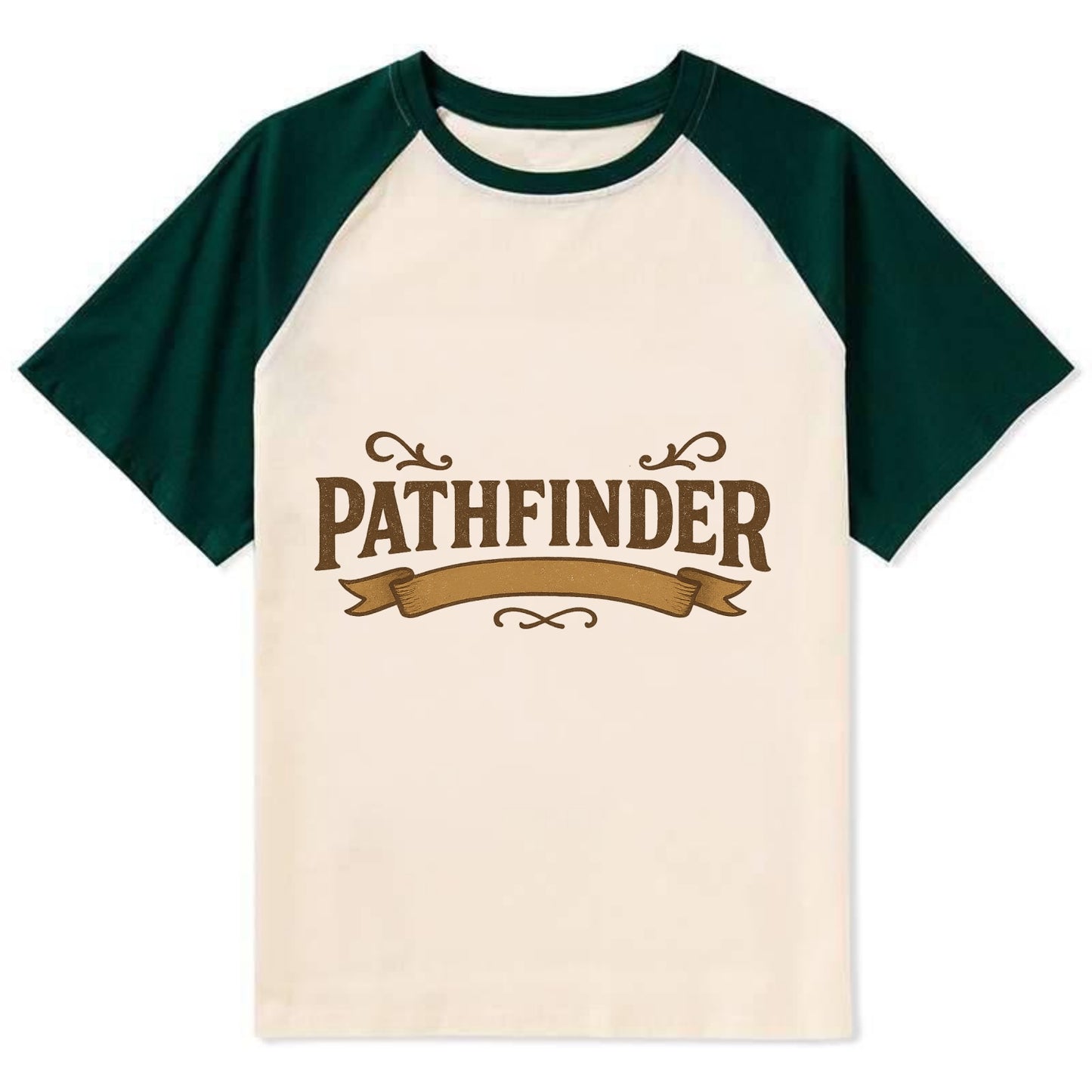 Bold typography design - "PATHFINDER" - finding the way, leading others - Contrast Raglan T-shirt - Green