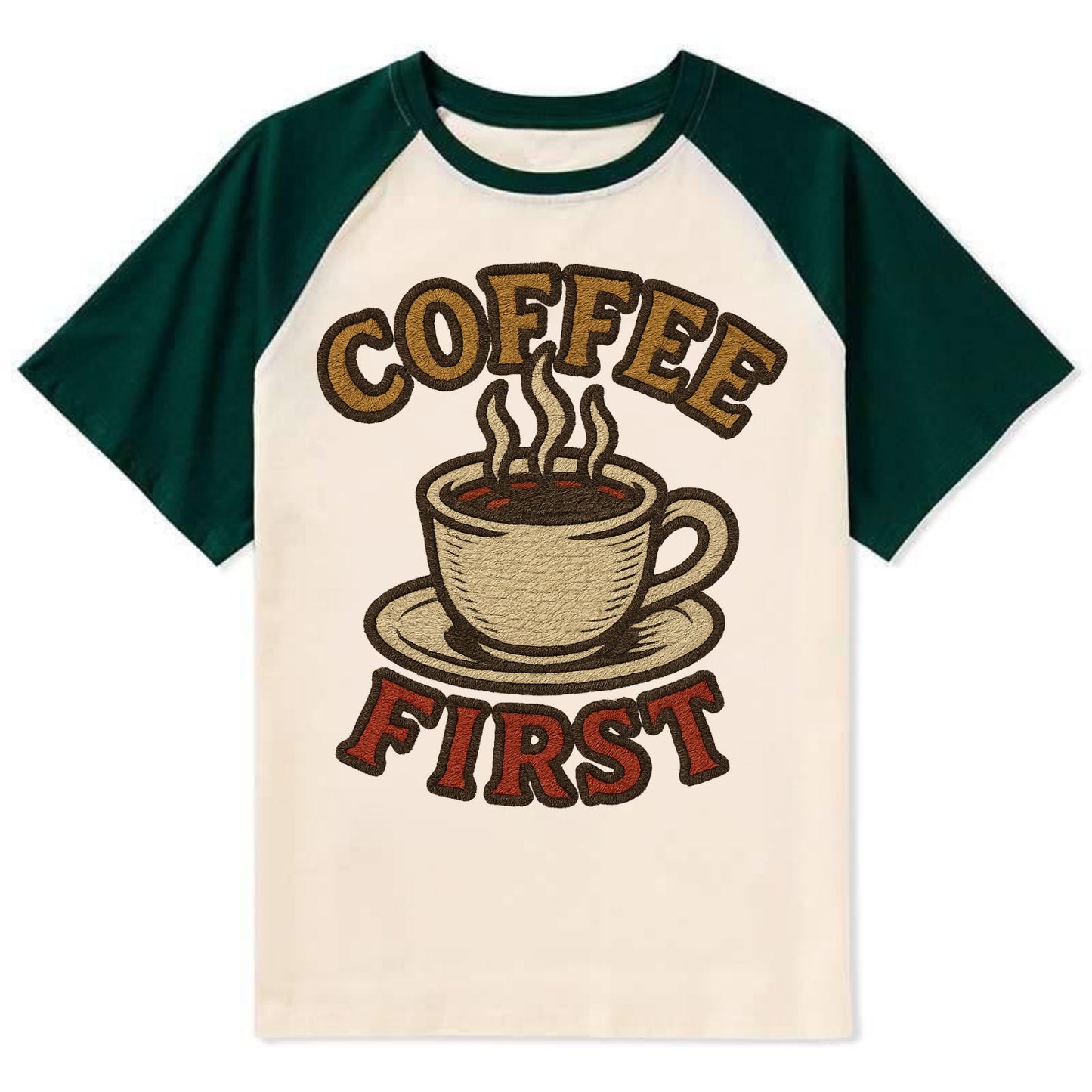 Coffee First - Contrast Raglan T-shirt - Green