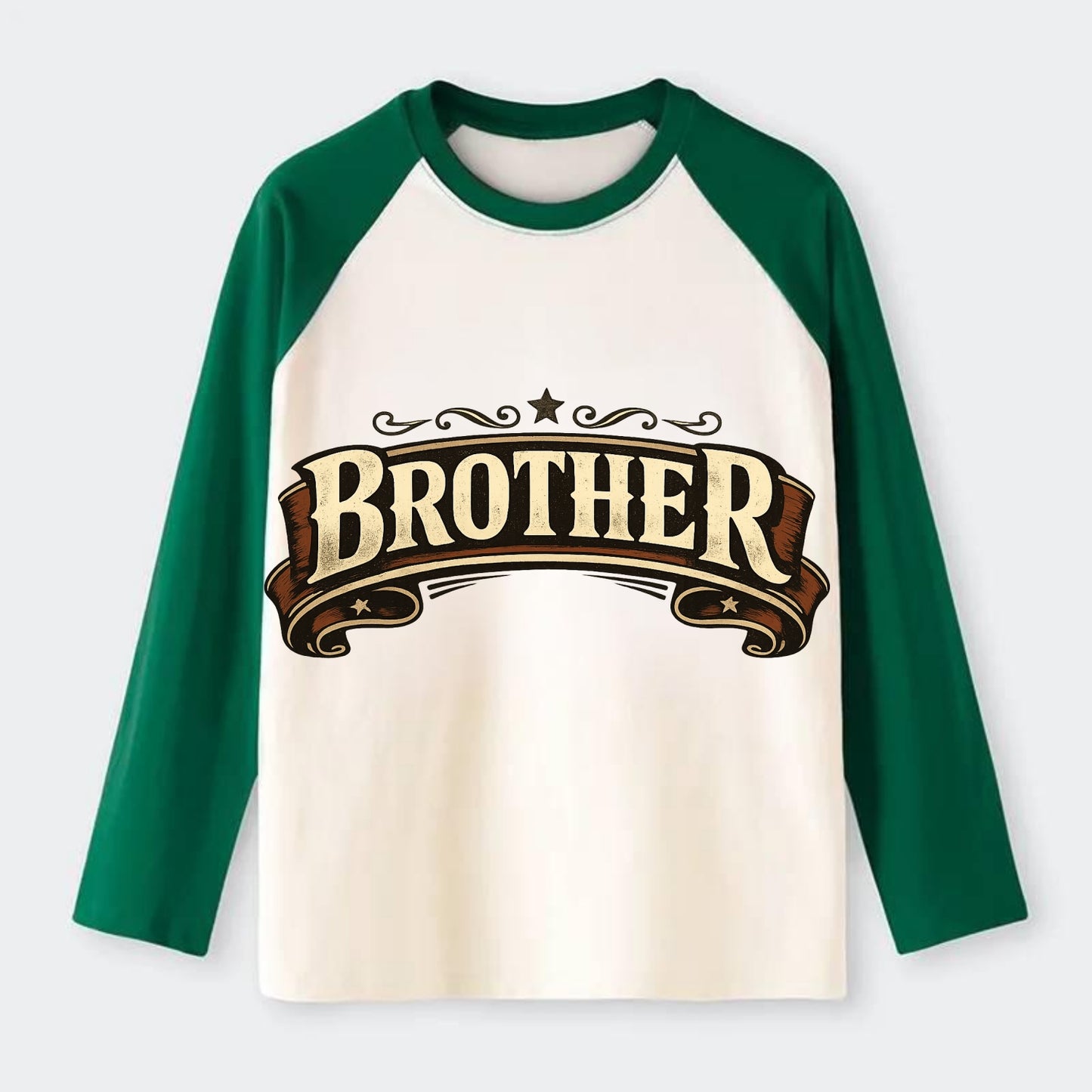 Bold typography design - "BROTHER" - male bond, brotherhood - Raglan Long Sleeve T-Shirt - Green