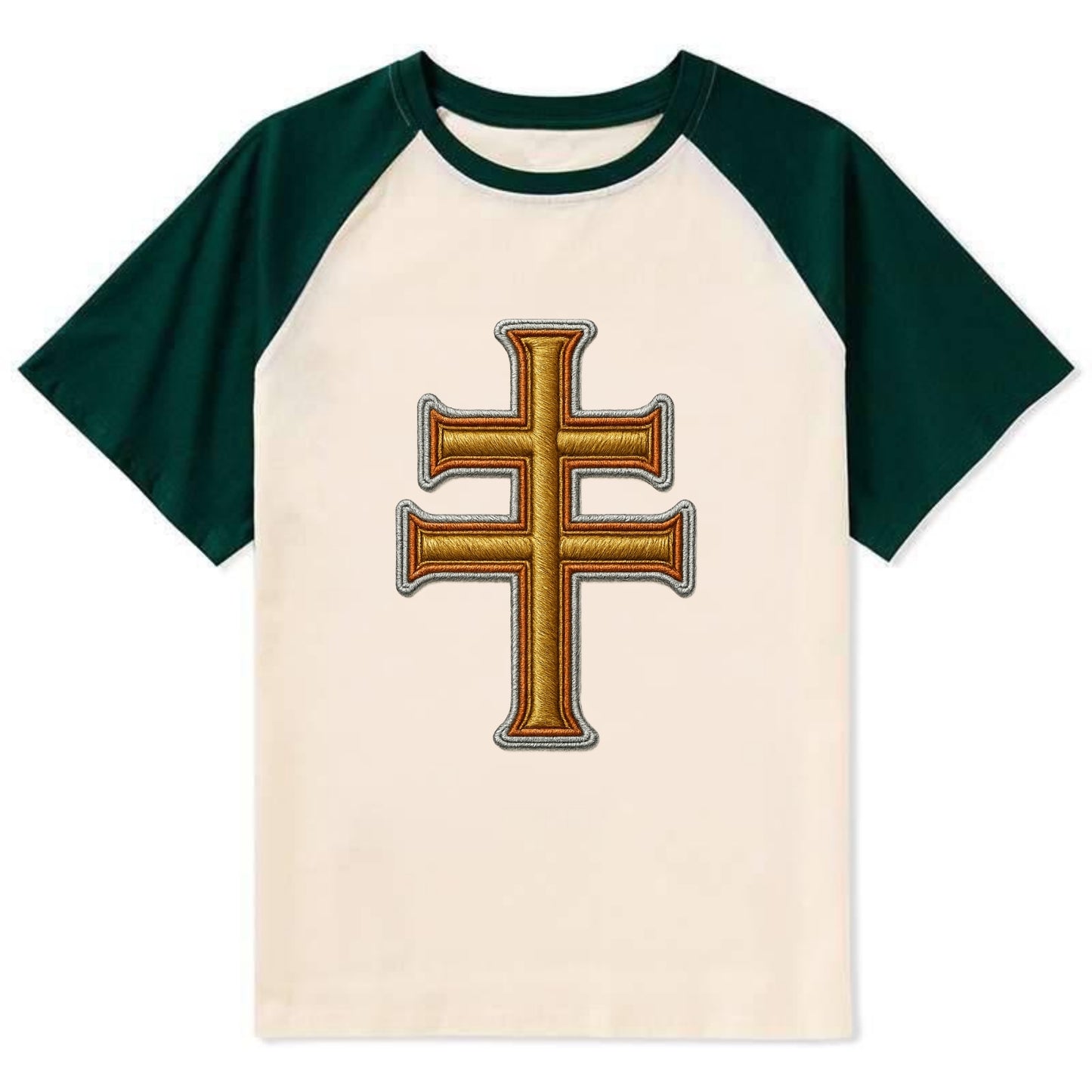 Patriarchal Cross - Contrast Raglan T-shirt - Green