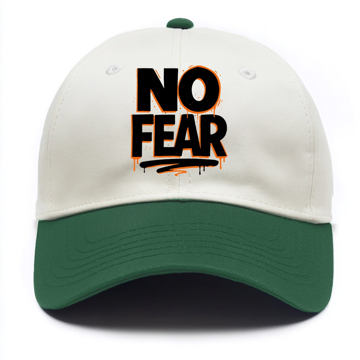 Bold typography design - "NO FEAR" - courage, bravery - Two Tone Cap - Green