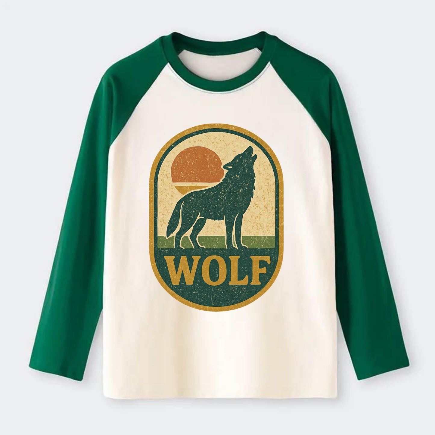 Carbon Fiber Wolf - Raglan Long Sleeve T-Shirt - Green