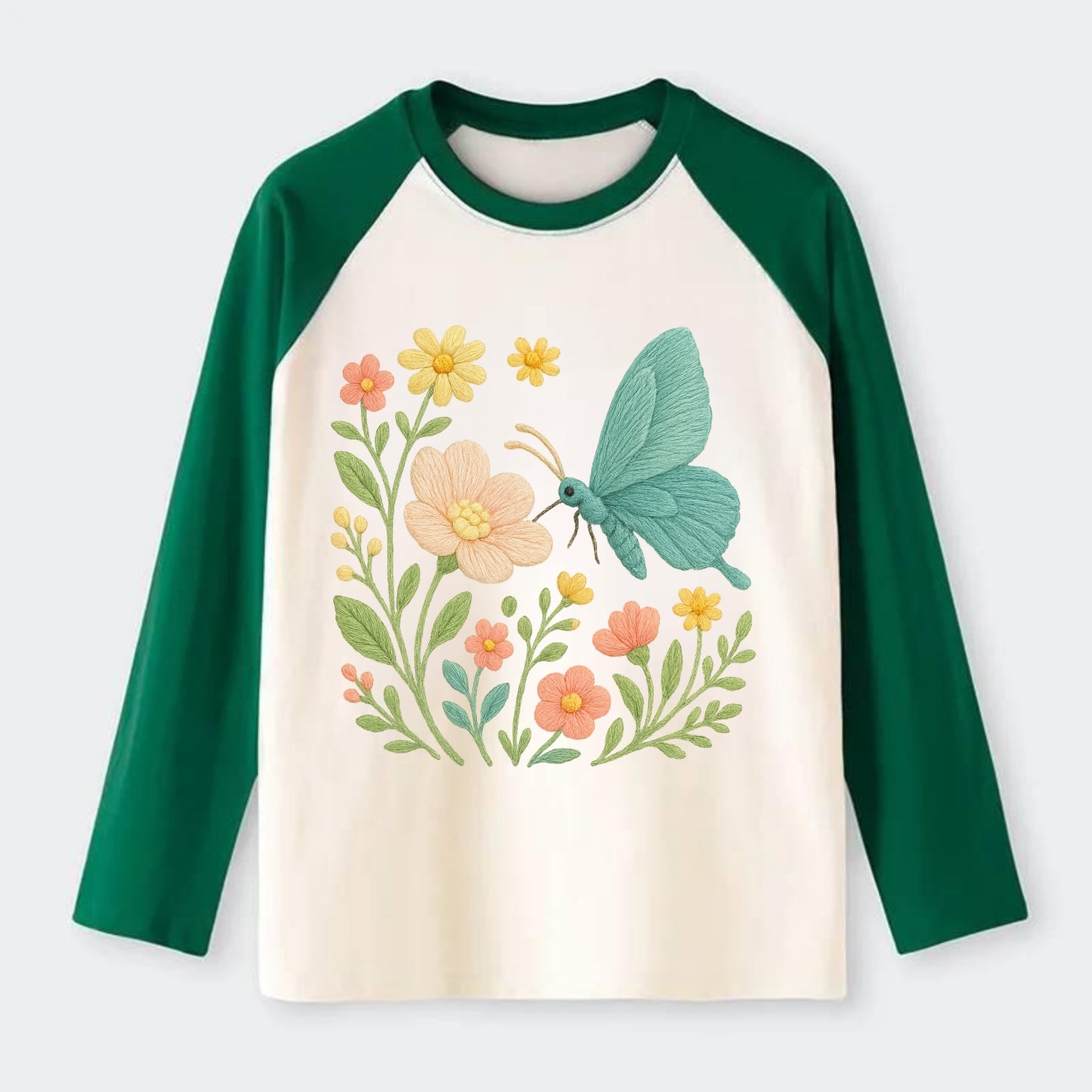 Mint Night Butterfly - Raglan Long Sleeve T-Shirt - Green