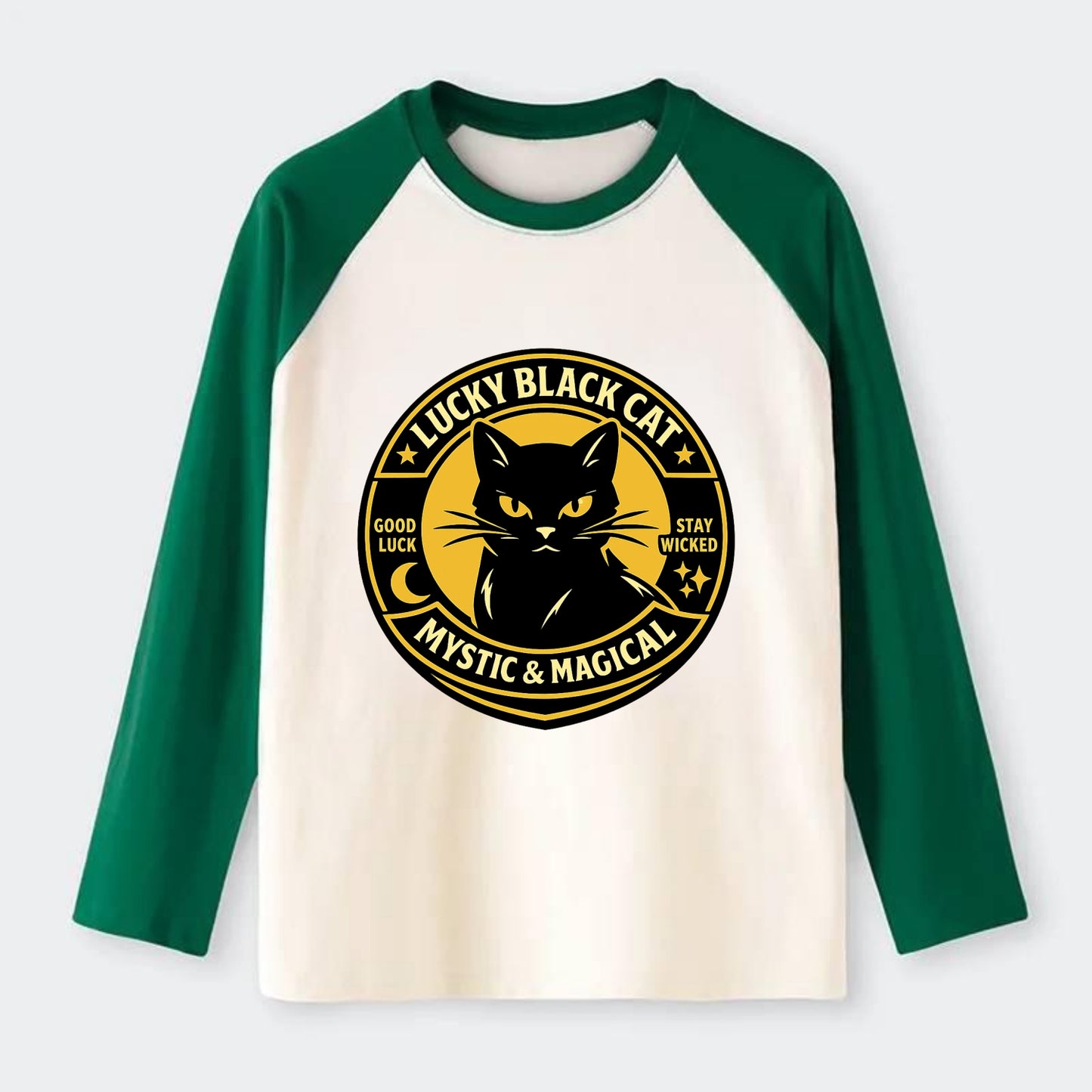 Mystic Feline Emblem - Raglan Long Sleeve T-Shirt - Green