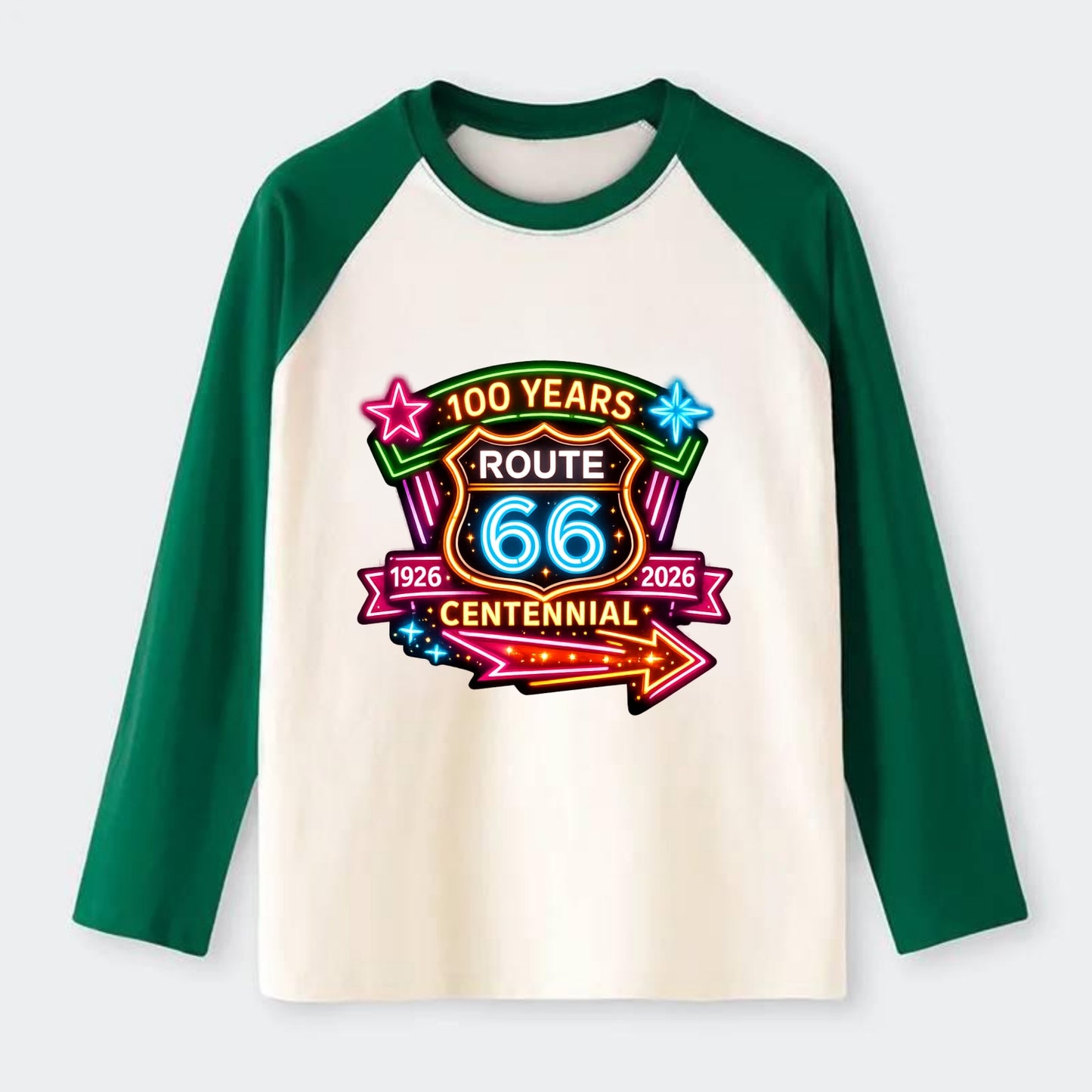 CENTENNIAL BADGE | 100 Years celebration emblem | 1926-2026 dates | - Raglan Long Sleeve T-Shirt - Green