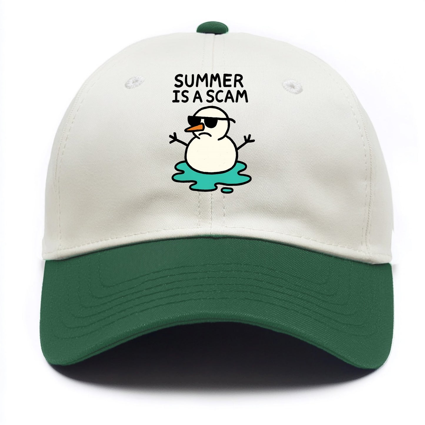 SUMMER IS A SCAM | Melting snowman in sunglasses - Two Tone Cap - Green