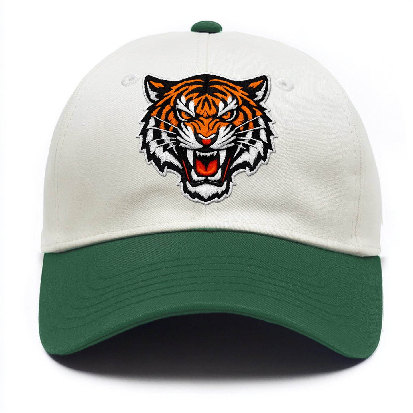 TIGER STRIPES FACE - fierce tiger face in orange, black and white , predator power - Two Tone Cap - Green