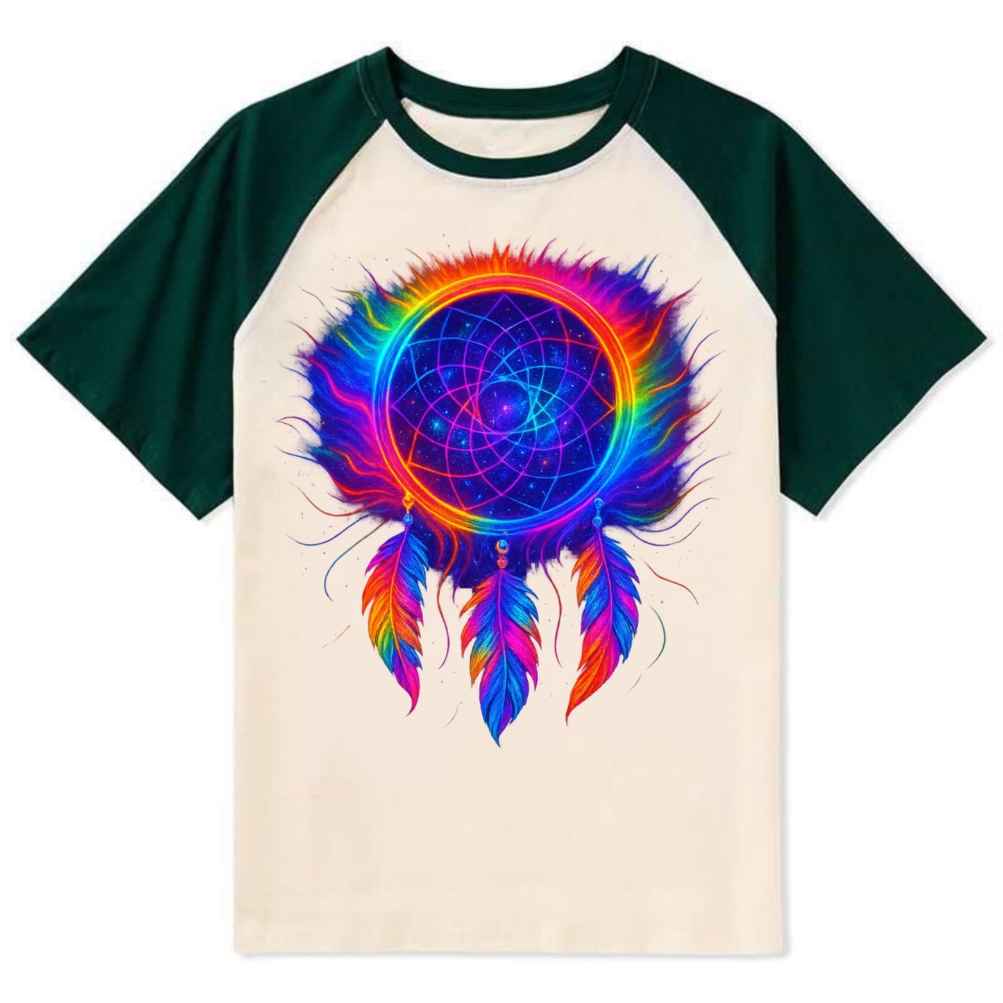 Dream Catcher Universe - Cosmic dreamcat - Contrast Raglan T-shirt - Green