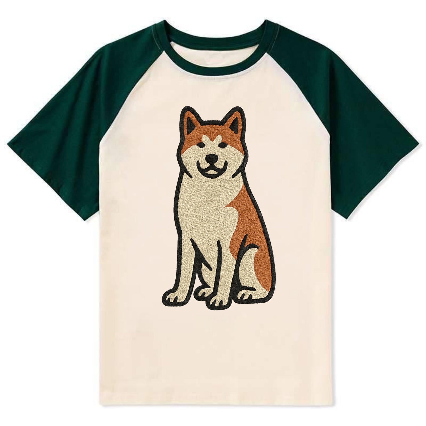 Akita - White and red sitting pose - Con Contrast Raglan T-shirt - Green
