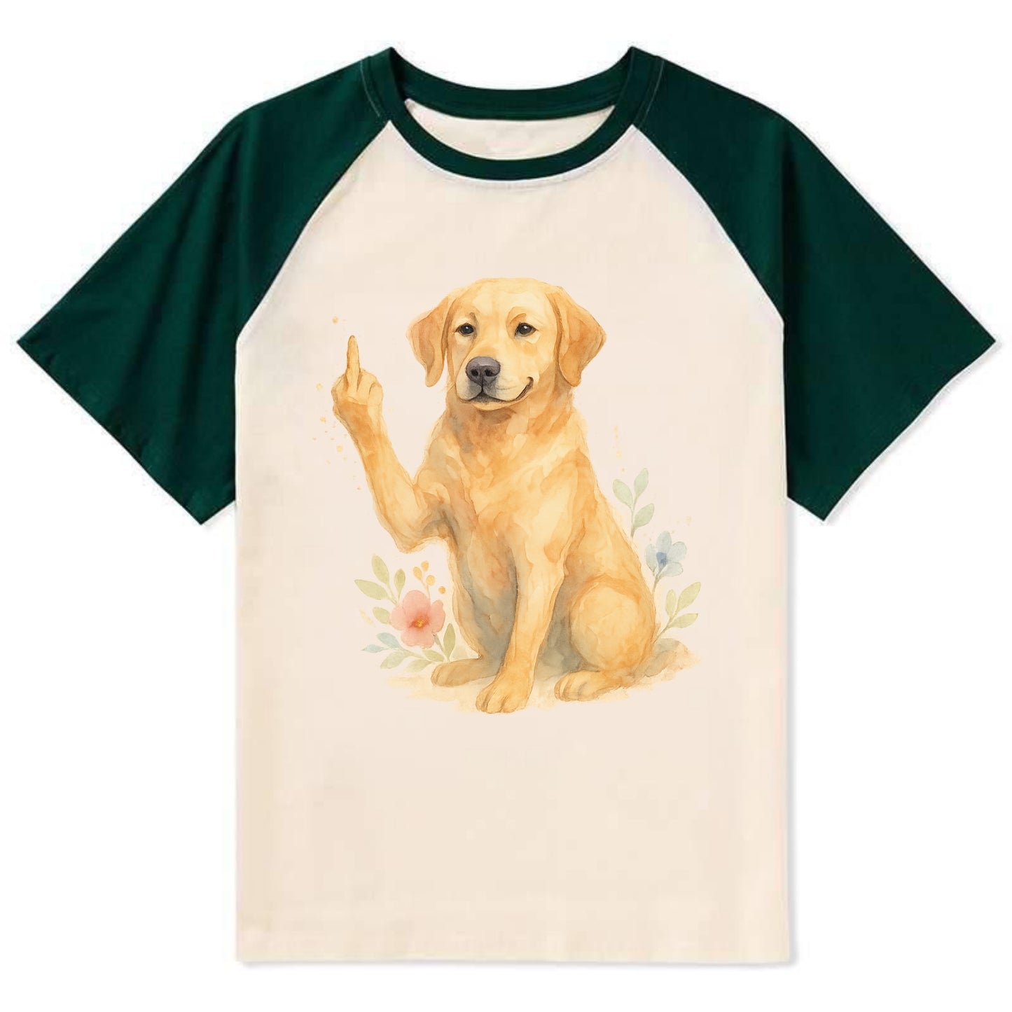 Labrador Retriever yellow sitting pretty, friendly face, strong paw up - Contrast Raglan T-shirt - Green