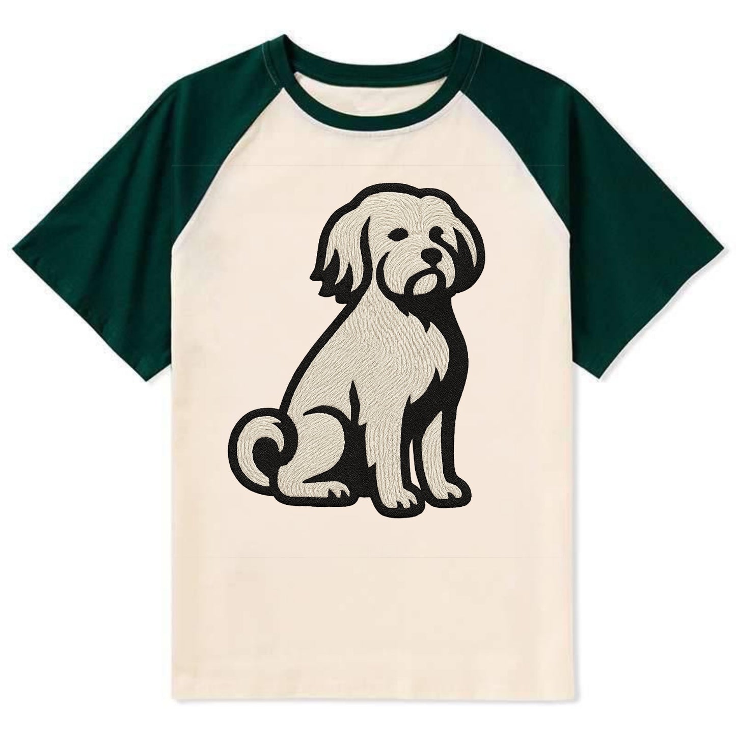 Löwchen - Little Lion Dog white embroide - Contrast Raglan T-shirt - Green