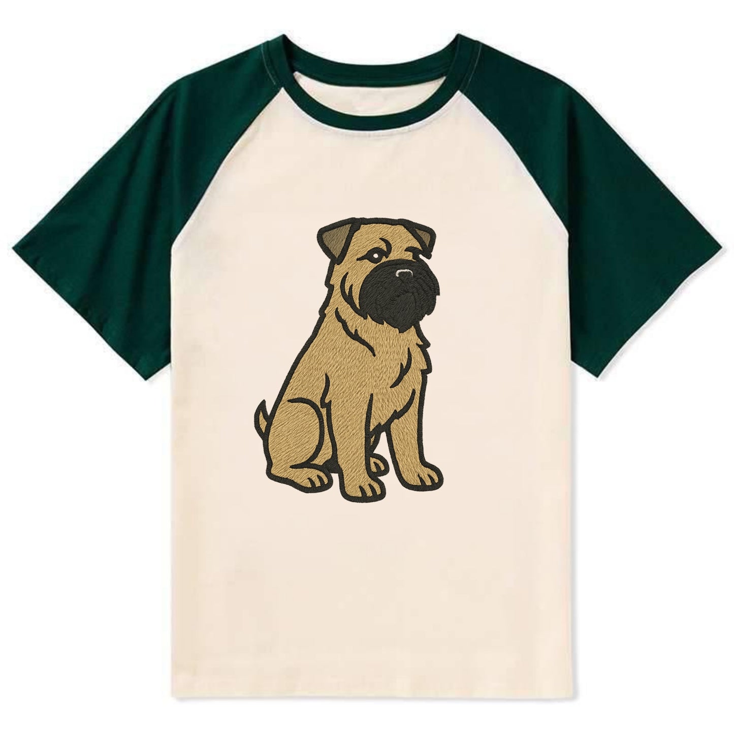 Bouvier des Flandres - Fawn rough coat embroidered design - Contrast Raglan T-shirt - Green