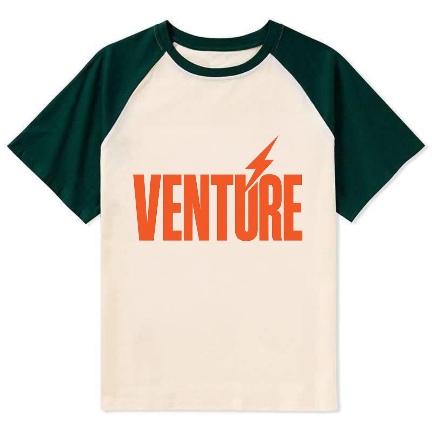 Bold typography design - "VENTURE" - taking risks, bold exploration - Contrast Raglan T-shirt - Green