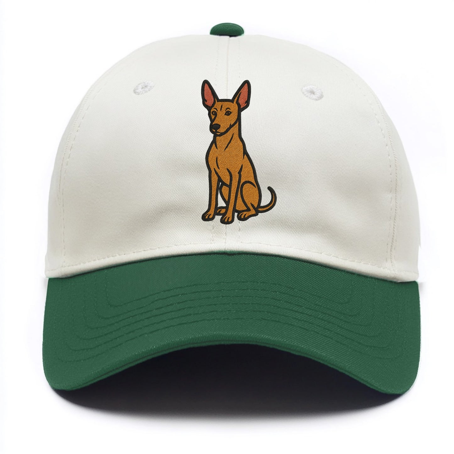 Pharaoh Hound - Tan colored embroidered pose - Two Tone Cap - Green
