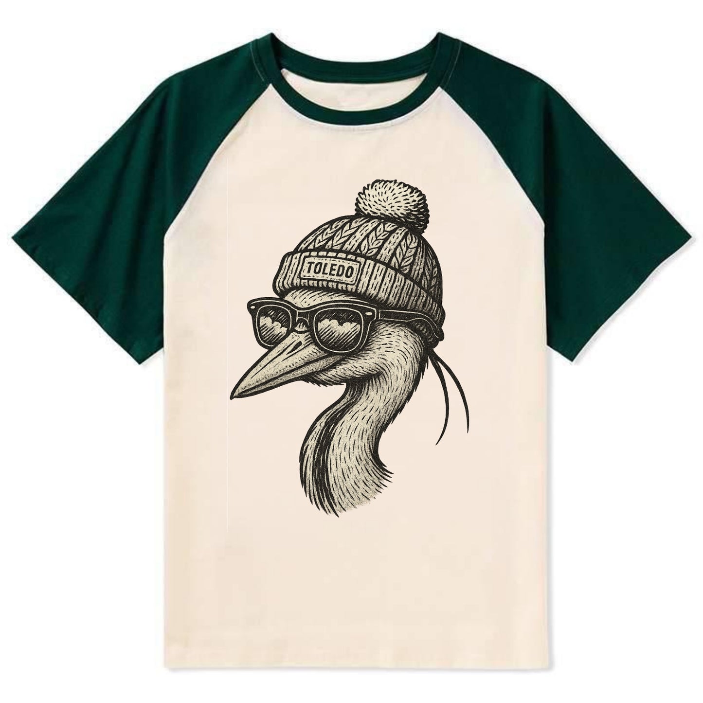 Toledo Great Blue Heron wearing Toledo b - Contrast Raglan T-shirt - Green