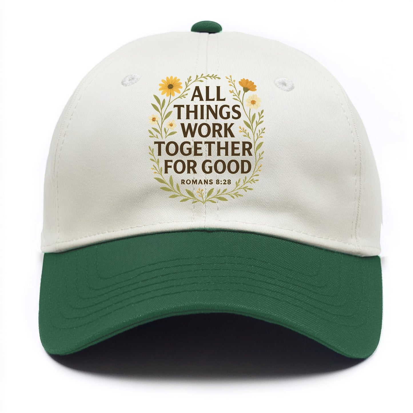 Romans 8:28 Flowers - Two Tone Cap - Green