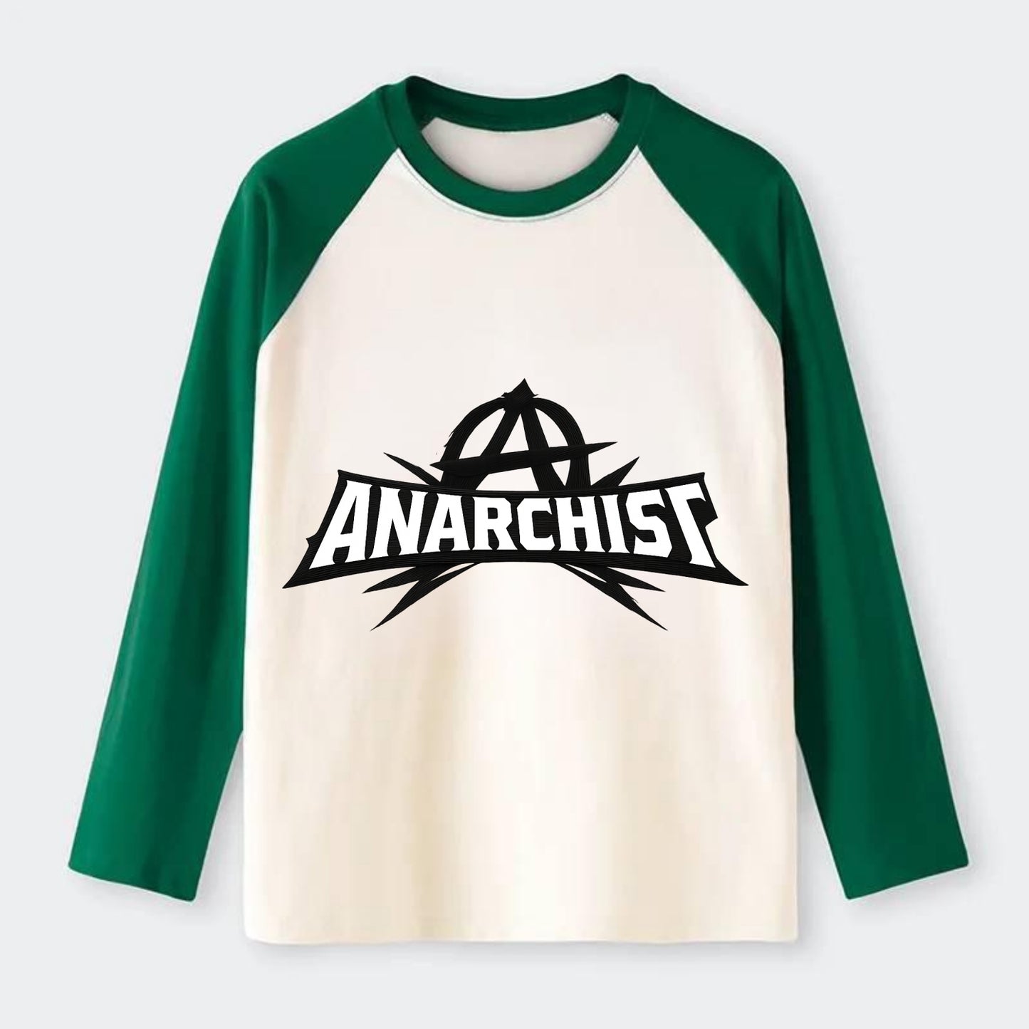 Bold typography design - "ANARCHIST" - no masters, self-governed - Raglan Long Sleeve T-Shirt - Green