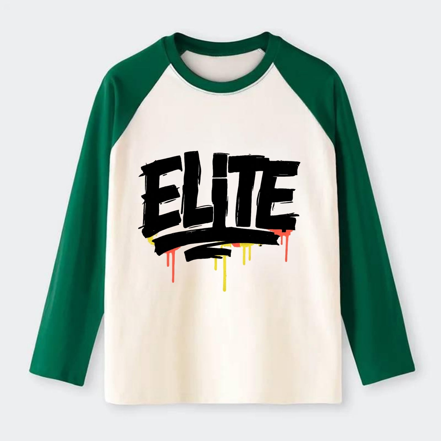 Bold typography design - "ELITE" - top tier, highest level - Raglan Long Sleeve T-Shirt - Green