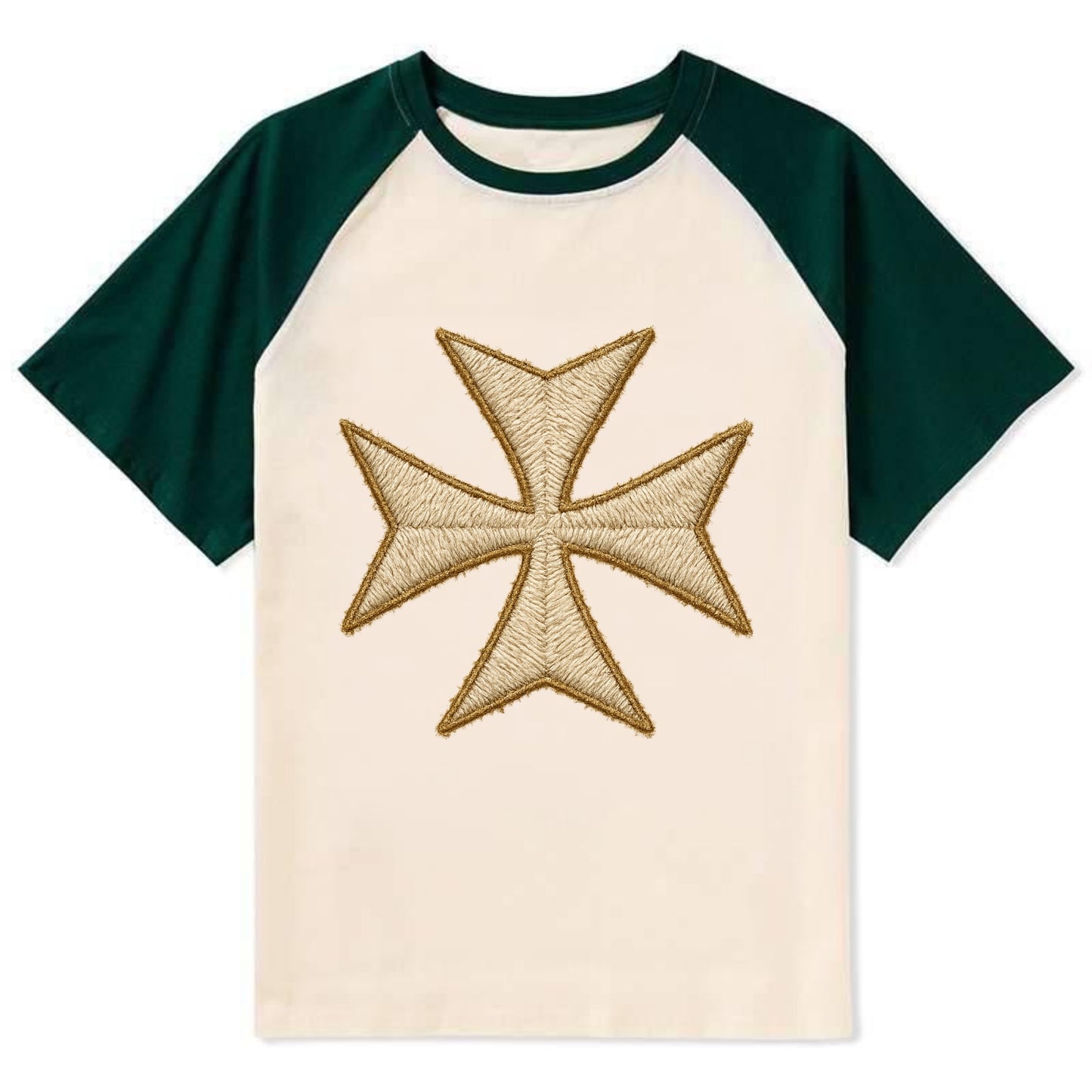 Hospitaller Cross - Contrast Raglan T-shirt - Green