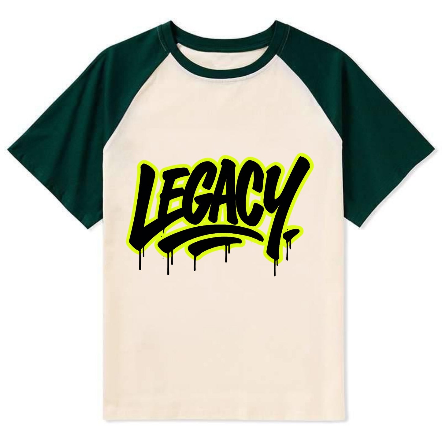Bold typography design - "LEGACY" - what you leave behind, lasting impact - Contrast Raglan T-shirt - Green