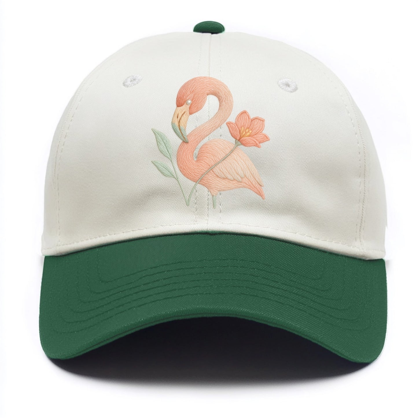 Peach Flamingo - Two Tone Cap - Green
