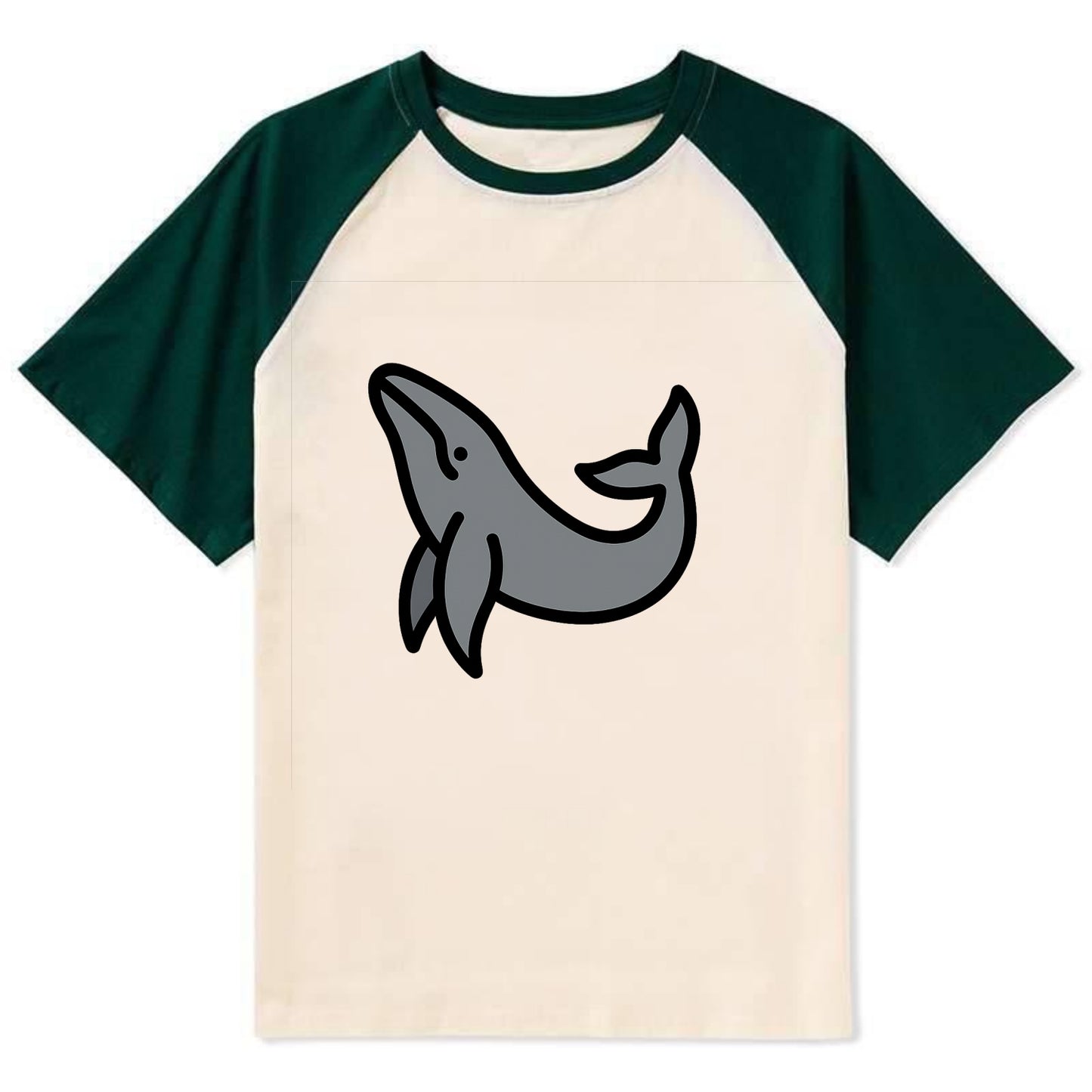Humpback Whale - Gray breaching pose flat side profile - Contrast Raglan T-shirt - Green