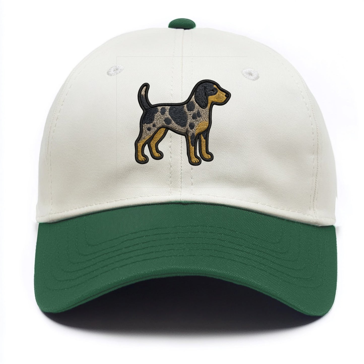 Bluetick Coonhound - Trendy spotted hound logo with prominent black border - Two Tone Cap - Green