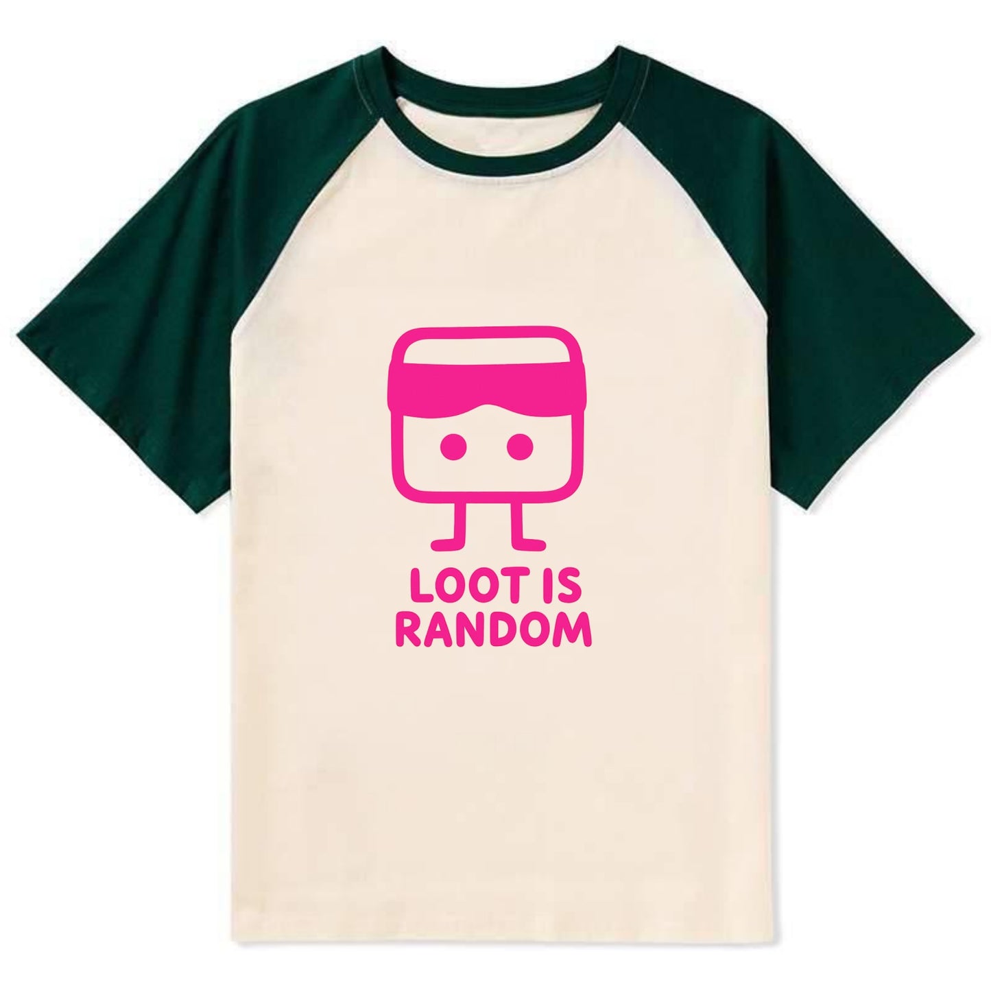 LOOT IS RANDOM | Dice wearing blindfold - Contrast Raglan T-shirt - Green