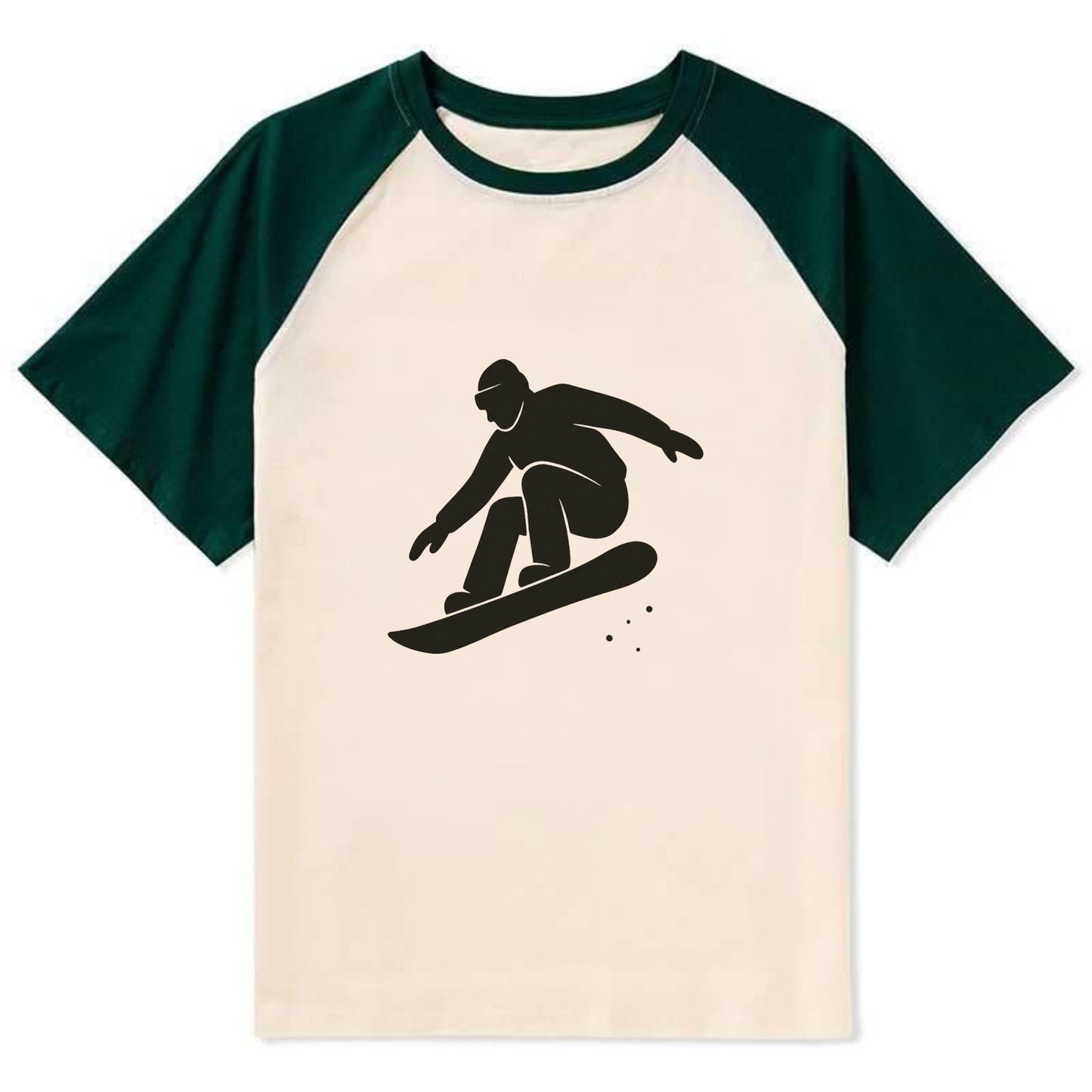 Snowboarder catching air off a jump - Contrast Raglan T-shirt - Green