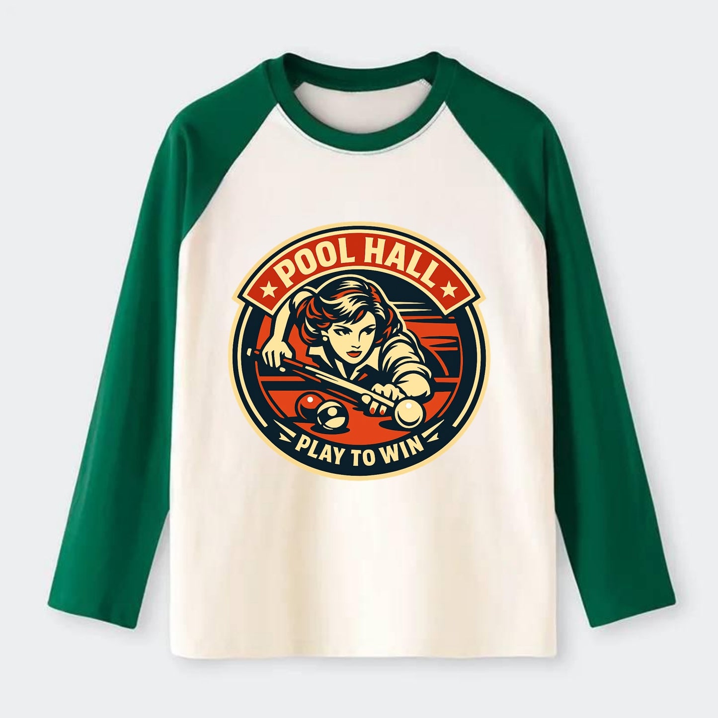 Cue Queen Emblem - Raglan Long Sleeve T-Shirt - Green